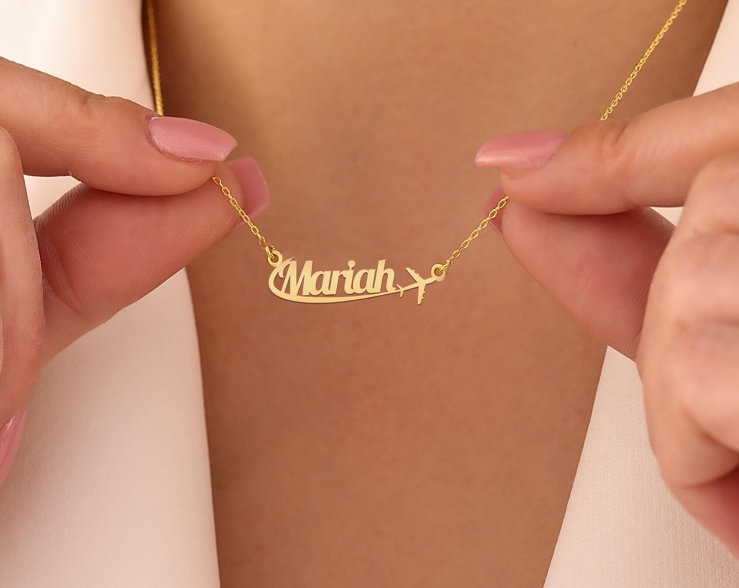 Custom Name Airplane Pendant – Gold Plated 925 Silver Necklace for Travel Lovers & Pilots