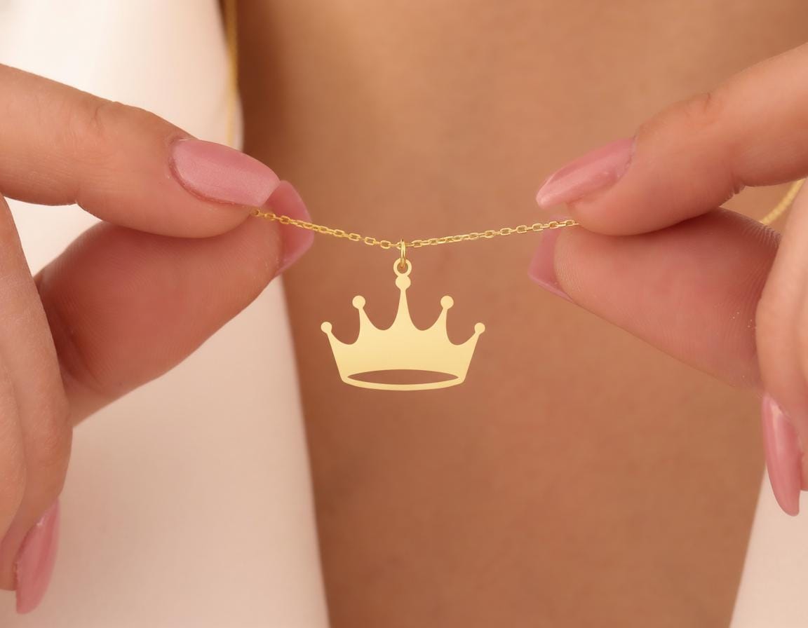 Crown Pendant Necklace: Gold Finished Minimalist Design