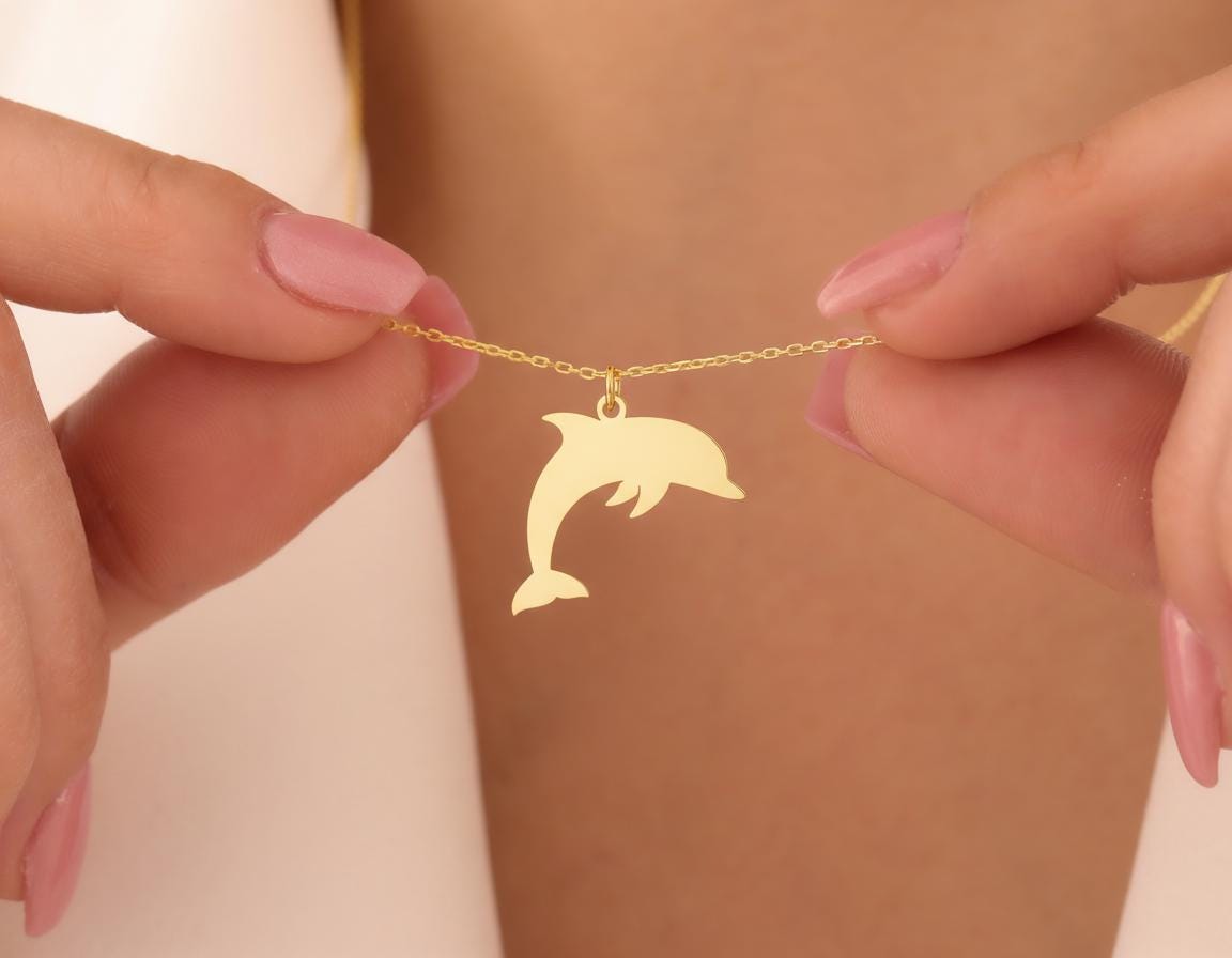 Dolphin Pendant: Gold Tone Necklace