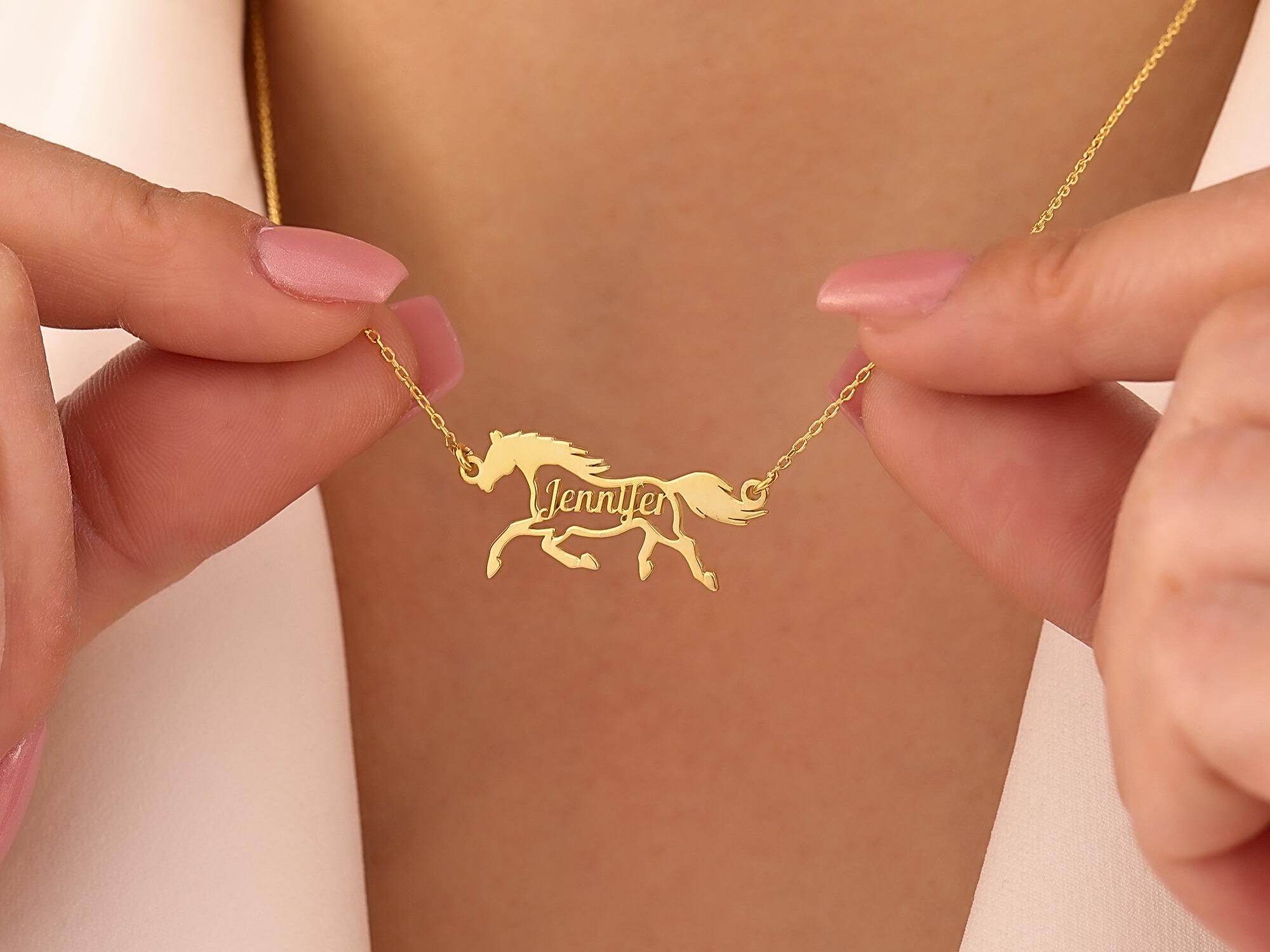 Personalized Horse Necklace - Custom Horse Name Necklace - Horse Jewelry for Horse Lovers - Unique Gift, Custom Jewelry for Equestrian Fans