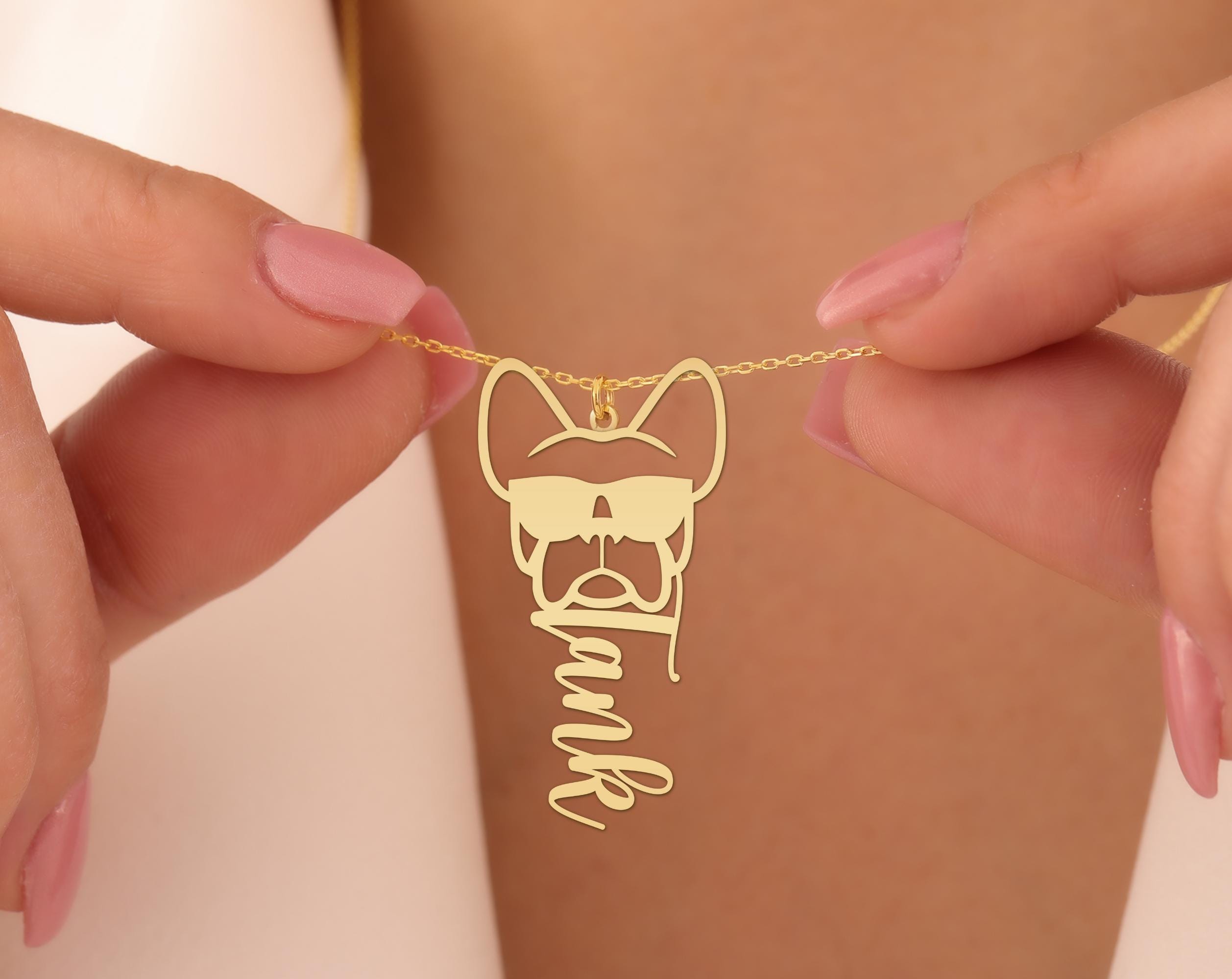 Personalized French Bulldog Necklace | Custom Name Dog Pendant | Hipster Frenchie Jewelry | Pet Lover Gift | Gold Plated Dog Charm