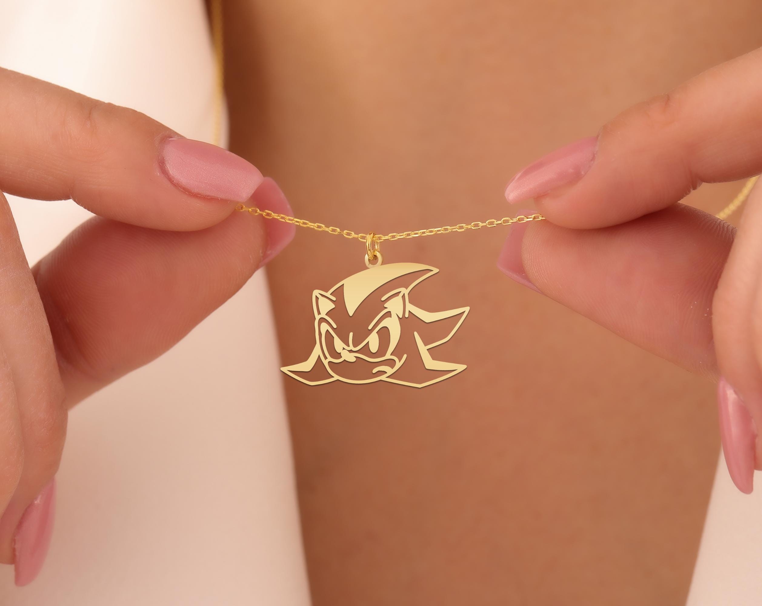 Shadow-Inspired Necklace | Shadow the Hedgehog Necklace | Bold Pendant with Modern Design | Gold Plated Jewelry for Fans | Unique Gift
