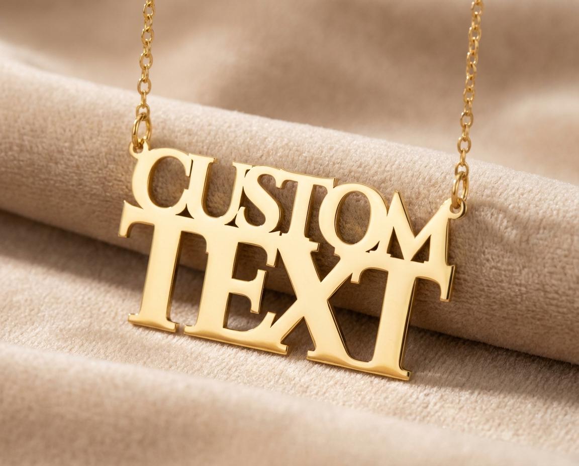Custom Text Necklace: Gold Plated Personalized Pendant