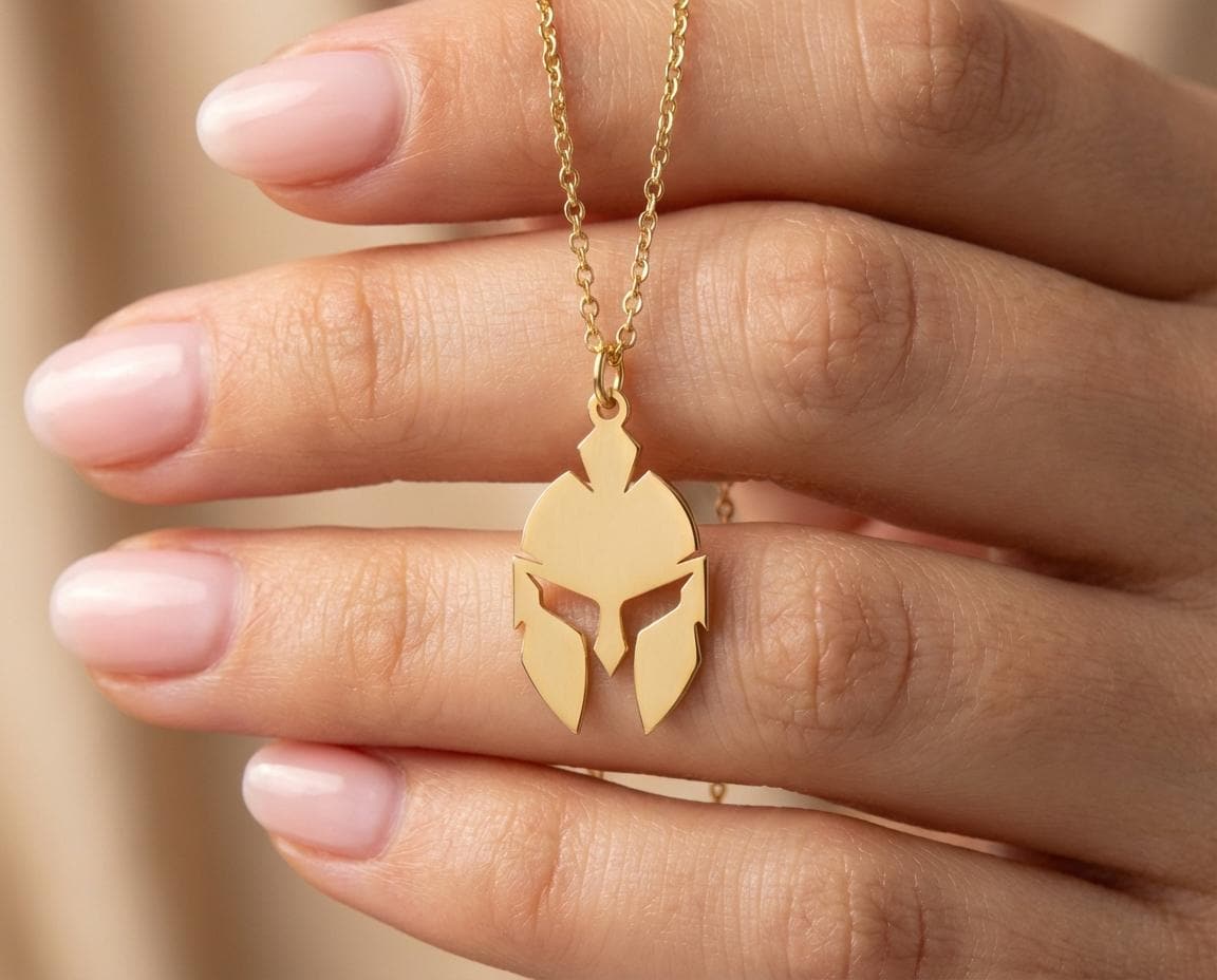 Spartan Helmet Pendant: Gold Plated Minimalist Necklace