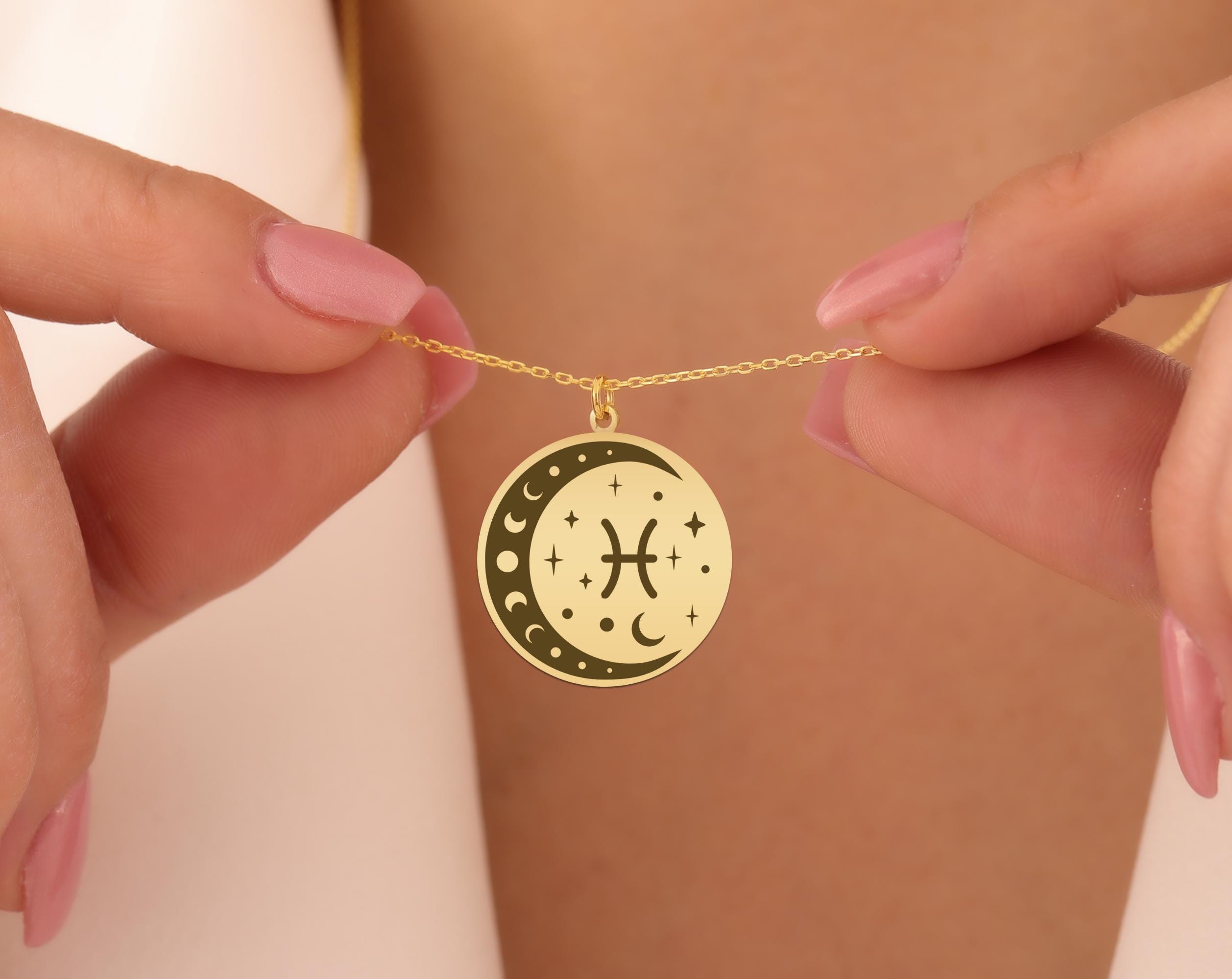 Pisces Zodiac Moon Necklace - Gold-Plated Astrological Pendant - Dreamy Pisces Jewelry Gift - Celestial Water Sign Necklace