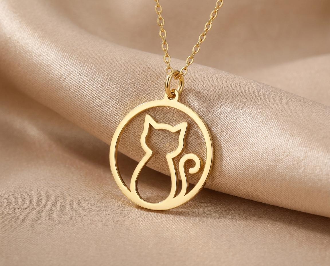 Cat Pendant: Gold Finished Silhouette Design