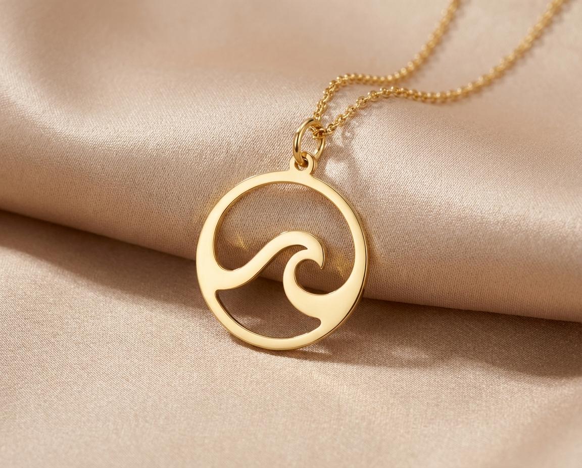 Waves Pendant Necklace: Gold Plated Ocean Waves Design
