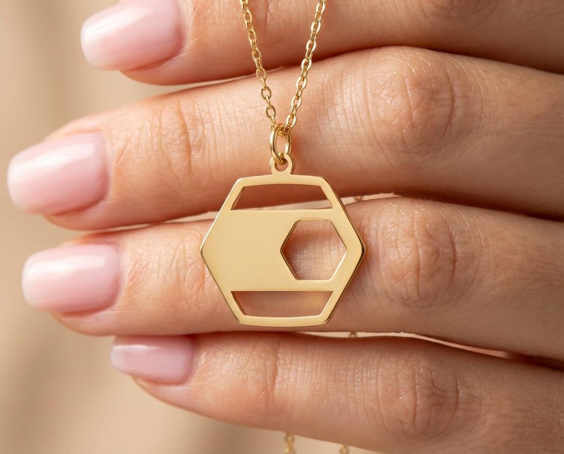 Honeycomb Necklace: Gold Plated Geometric Pendant