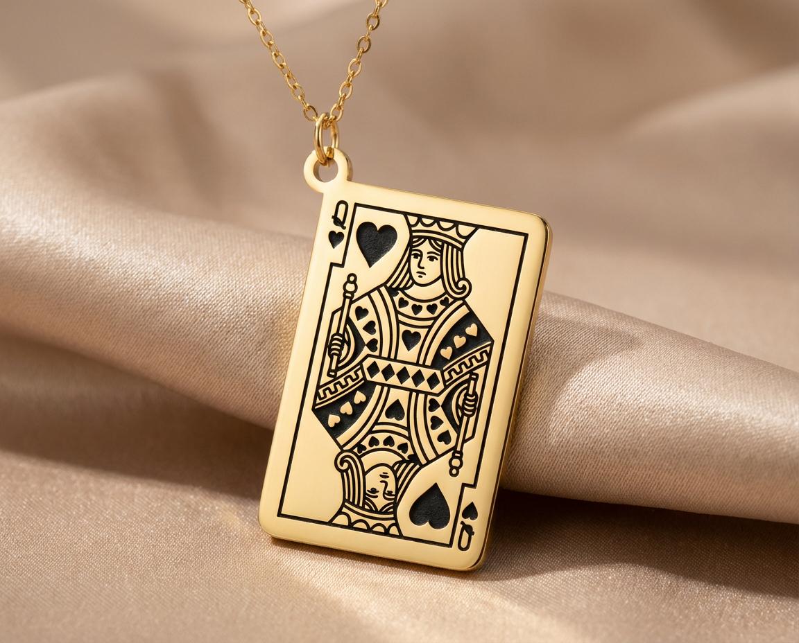 Queen Of Hearts Necklace: Gold Plated Pendant With Black Detailing