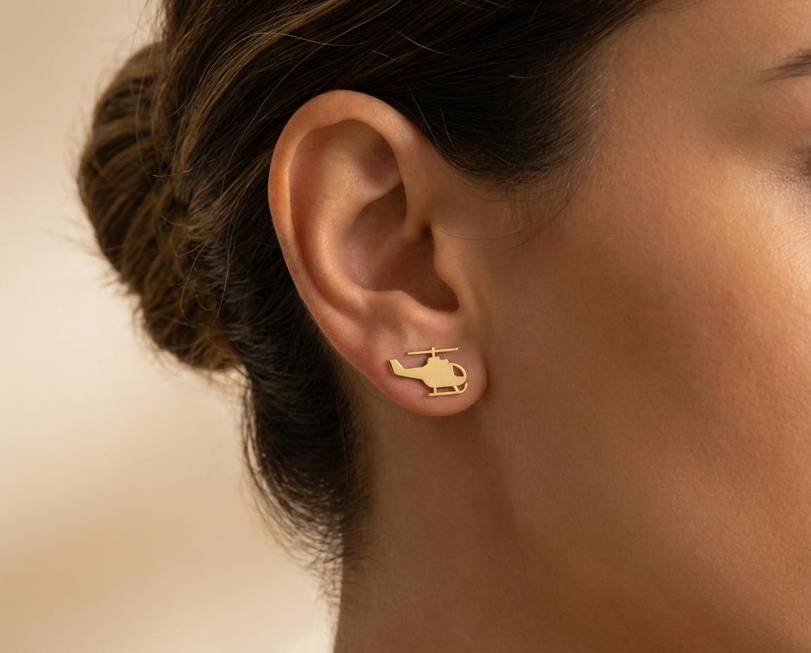 Helicopter Earring: Gold Finish Statement Jewelry