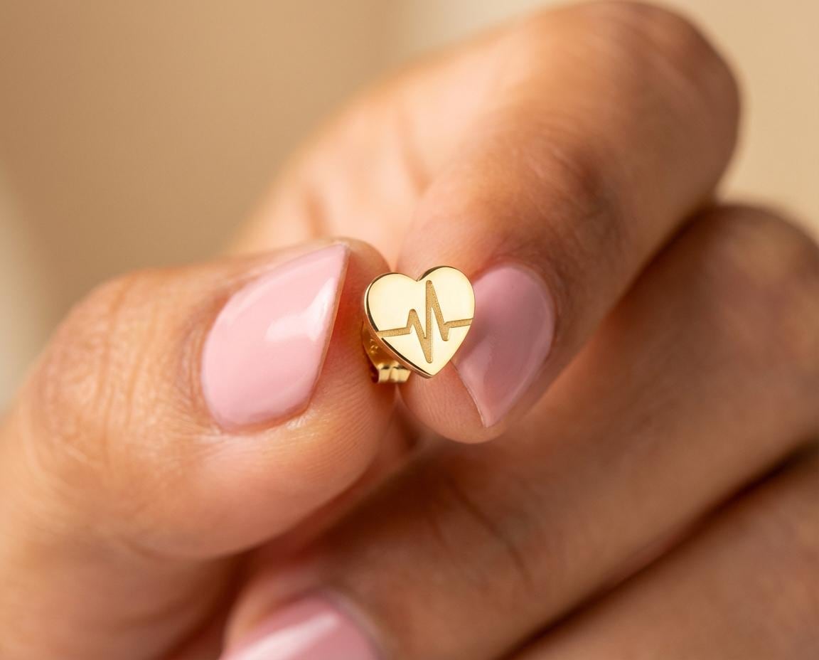Heartbeat Heart Earrings: Gold Plated Pulse Studs