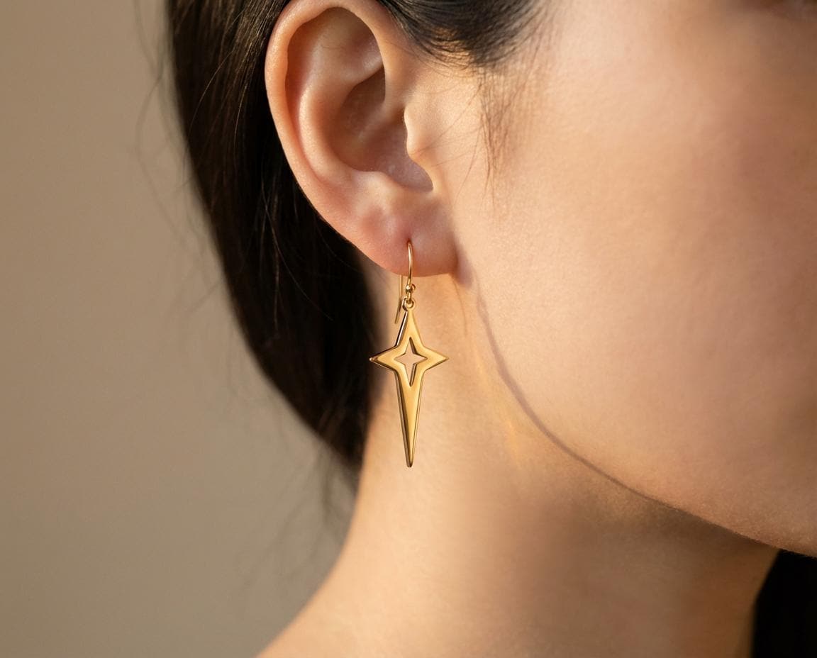 North Star Earring: Gold Plated Celestial Dangle