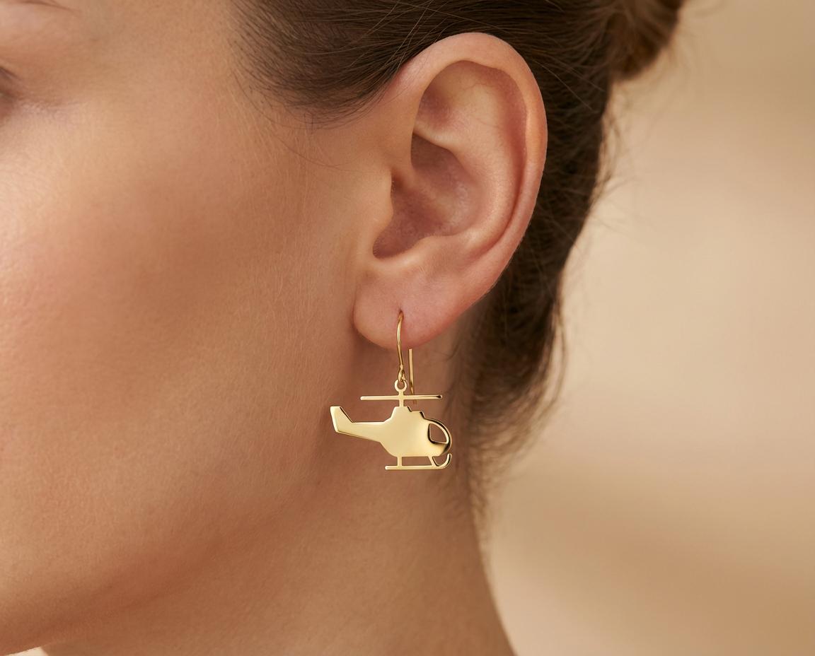Helicopter Earring: Gold Plated Airplane Jewelry