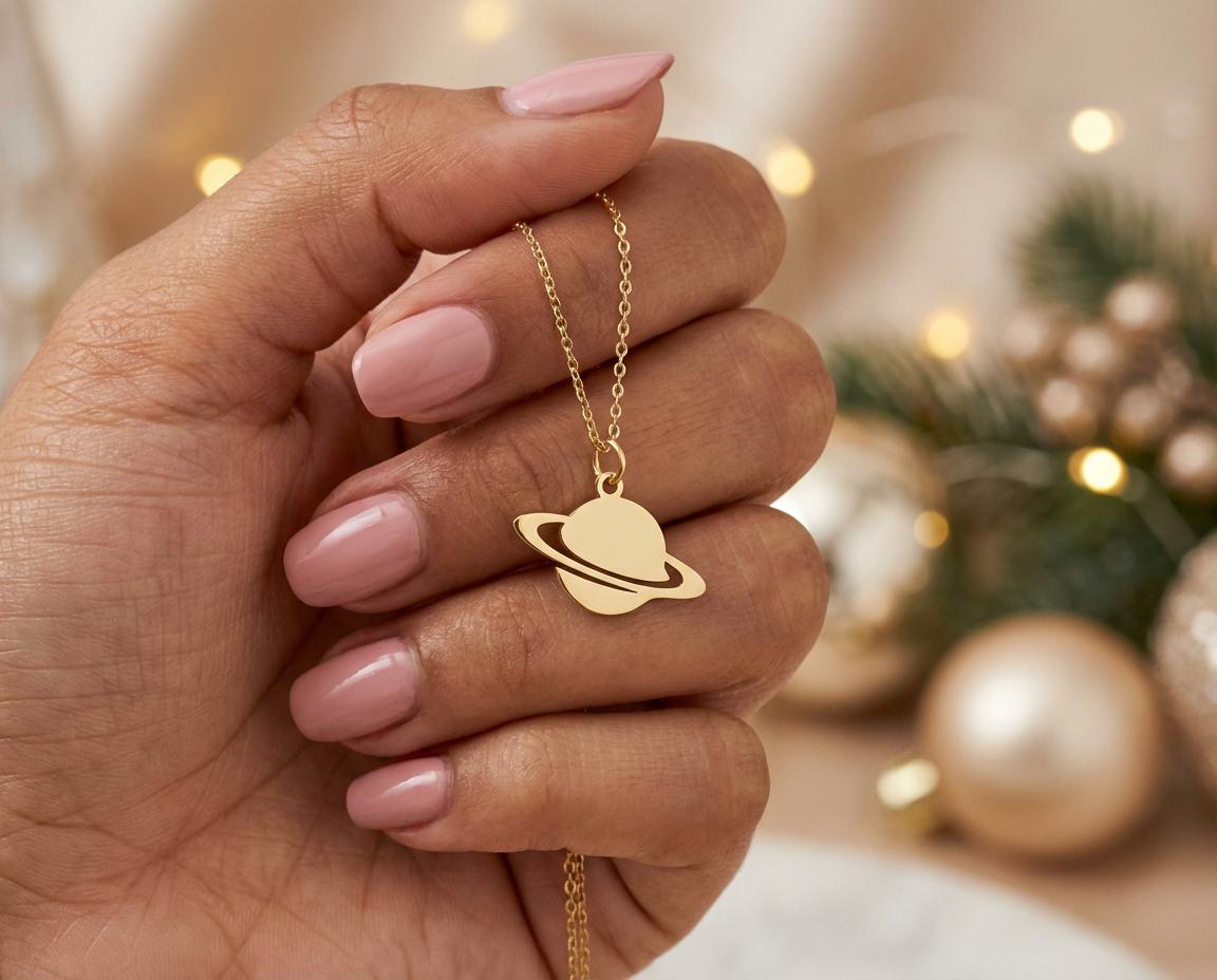 Planet Necklace: Gold Pendant With Saturn Design