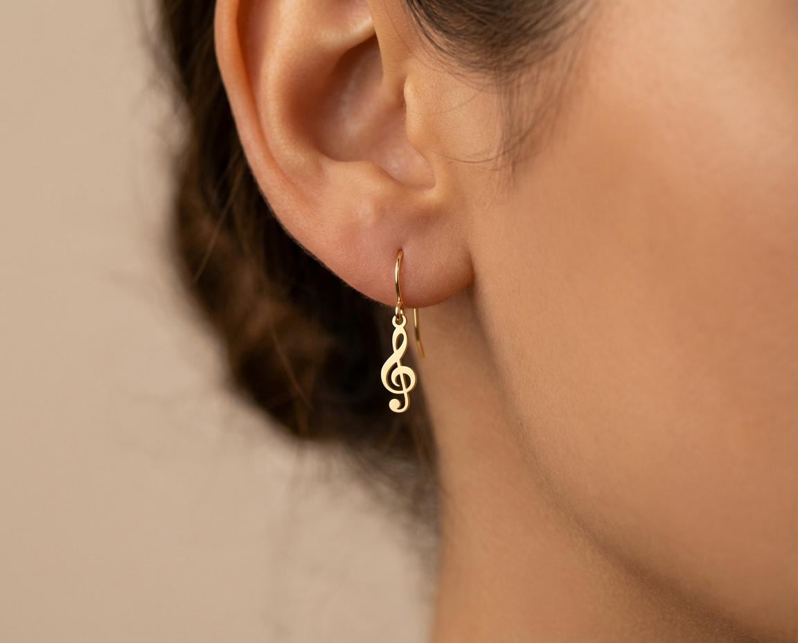 Treble Clef Earrings: Gold Plated Musical Note Jewelry