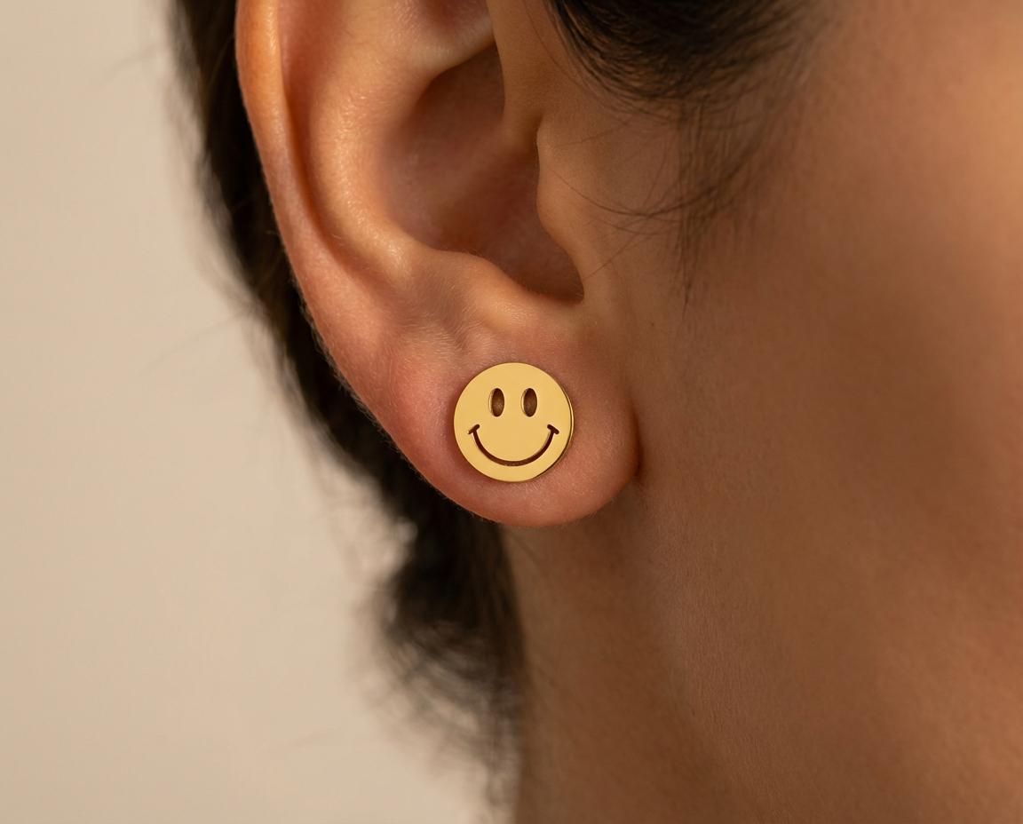 Smiley Face Earrings: Gold Plated Fun Design