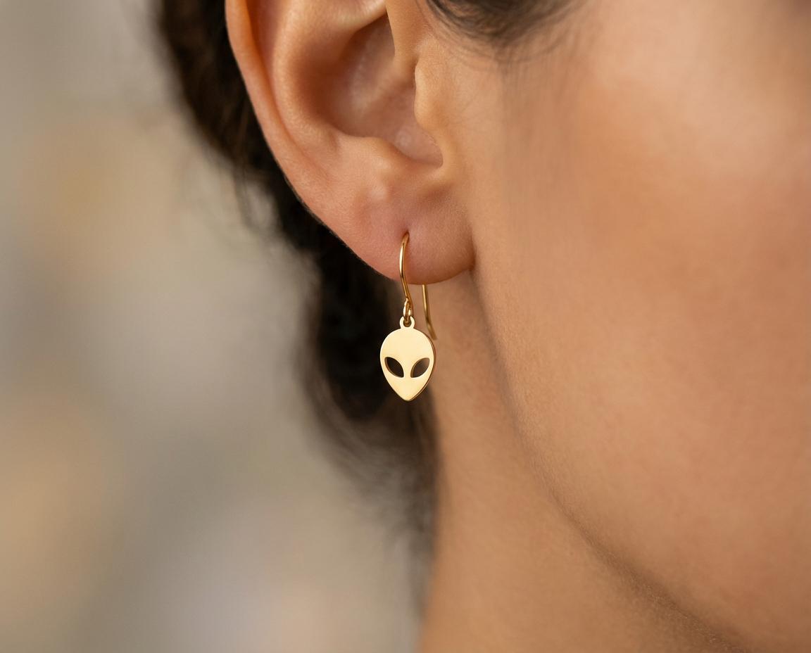 Alien Earrings: Gold Plated Unique Design