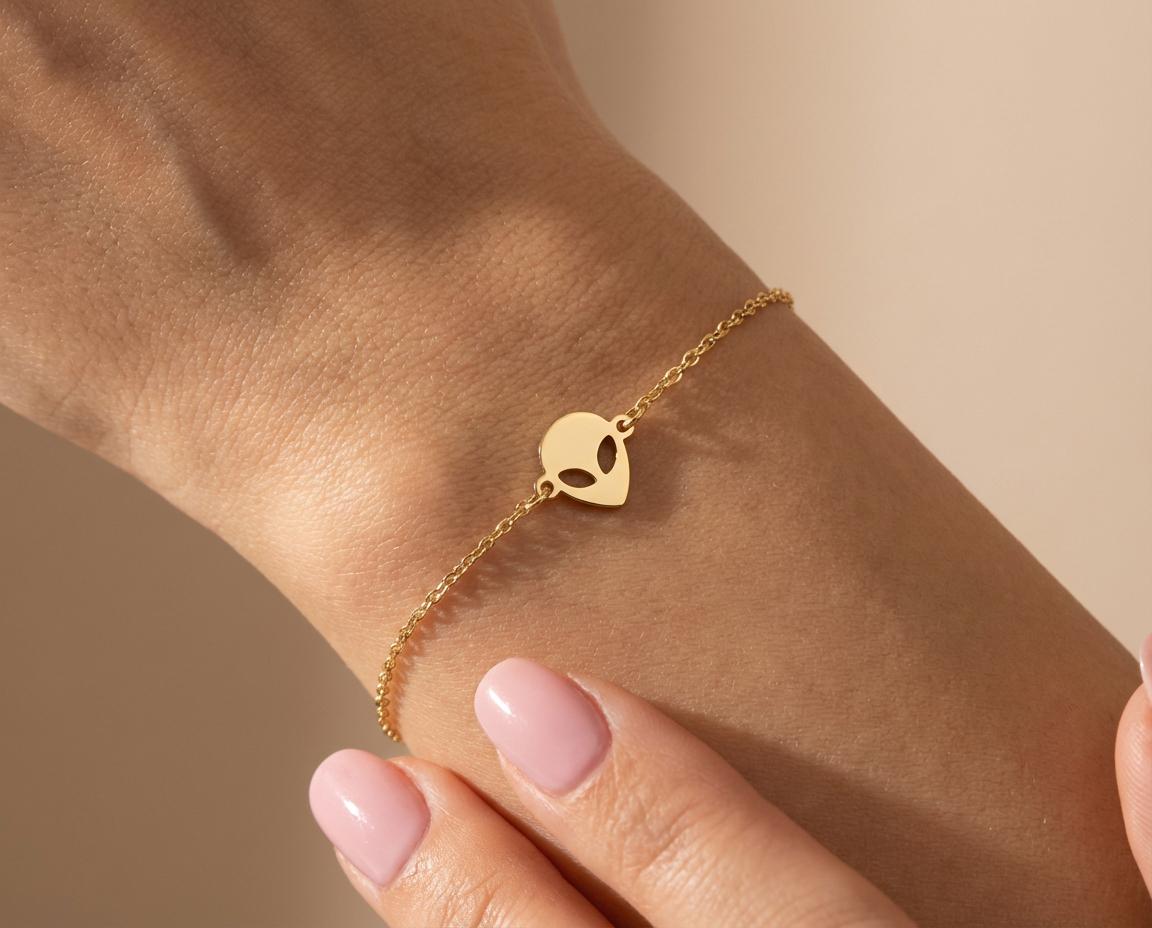 Alien Bracelet: Gold Plated Unique Pendant
