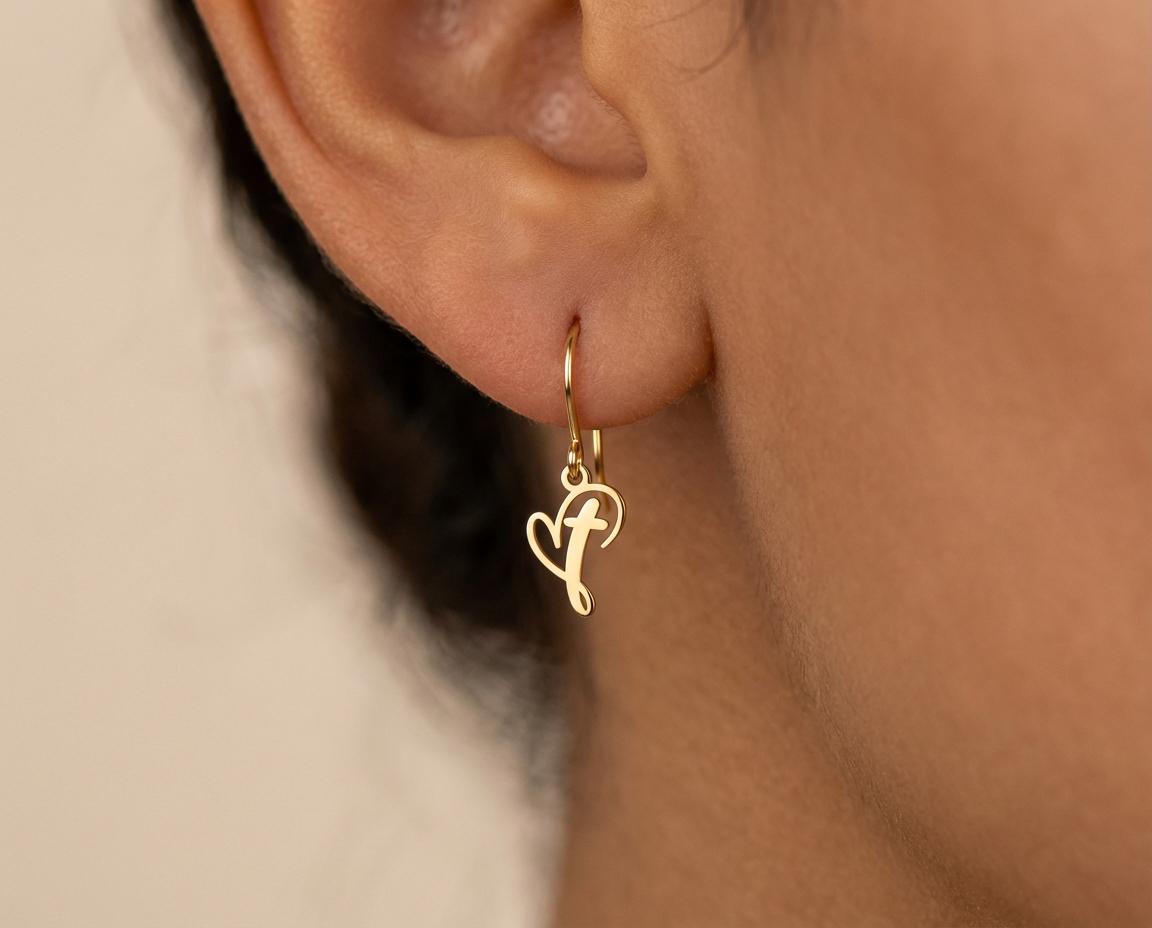 Heart Cross Earring: Gold Plated Charm Design