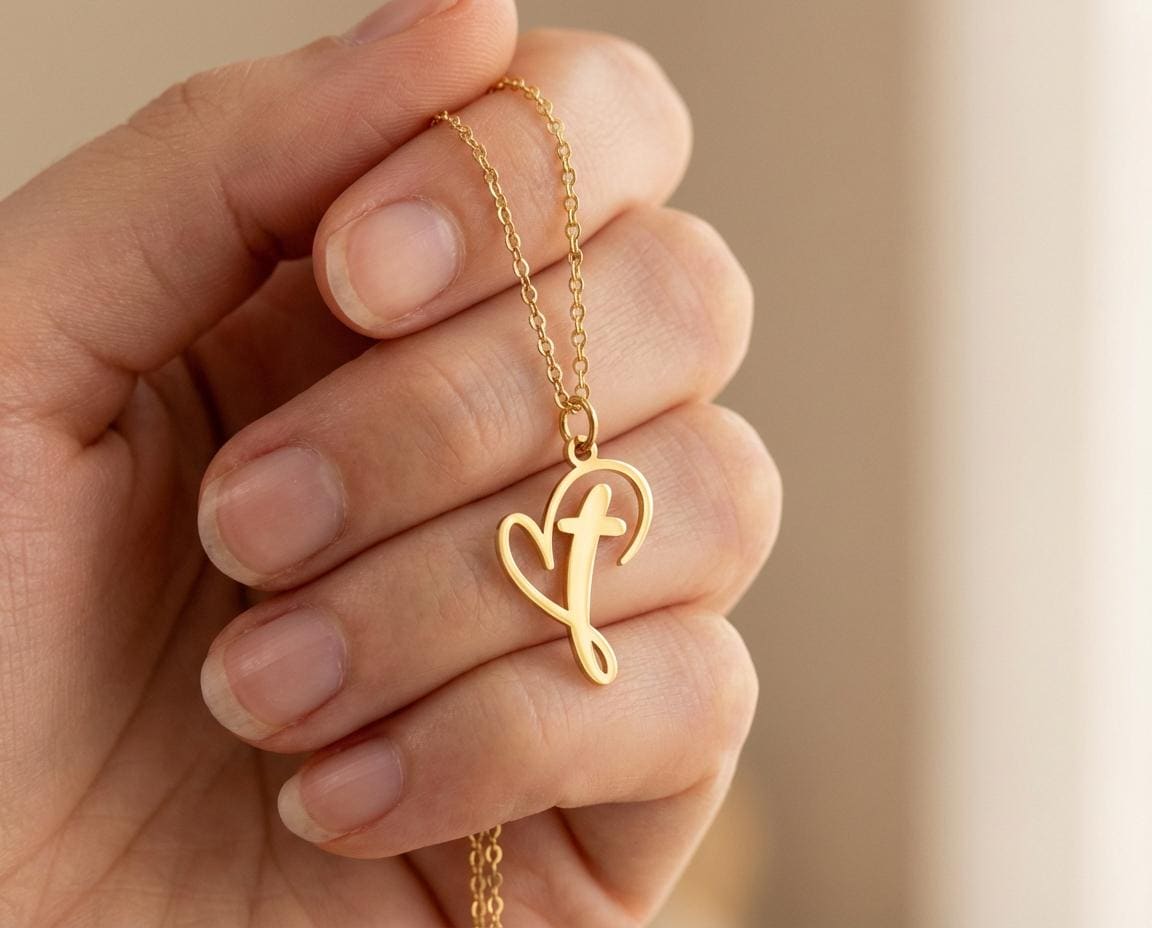 Heart Cross Necklace: Gold Plated Love & Faith Jewelry