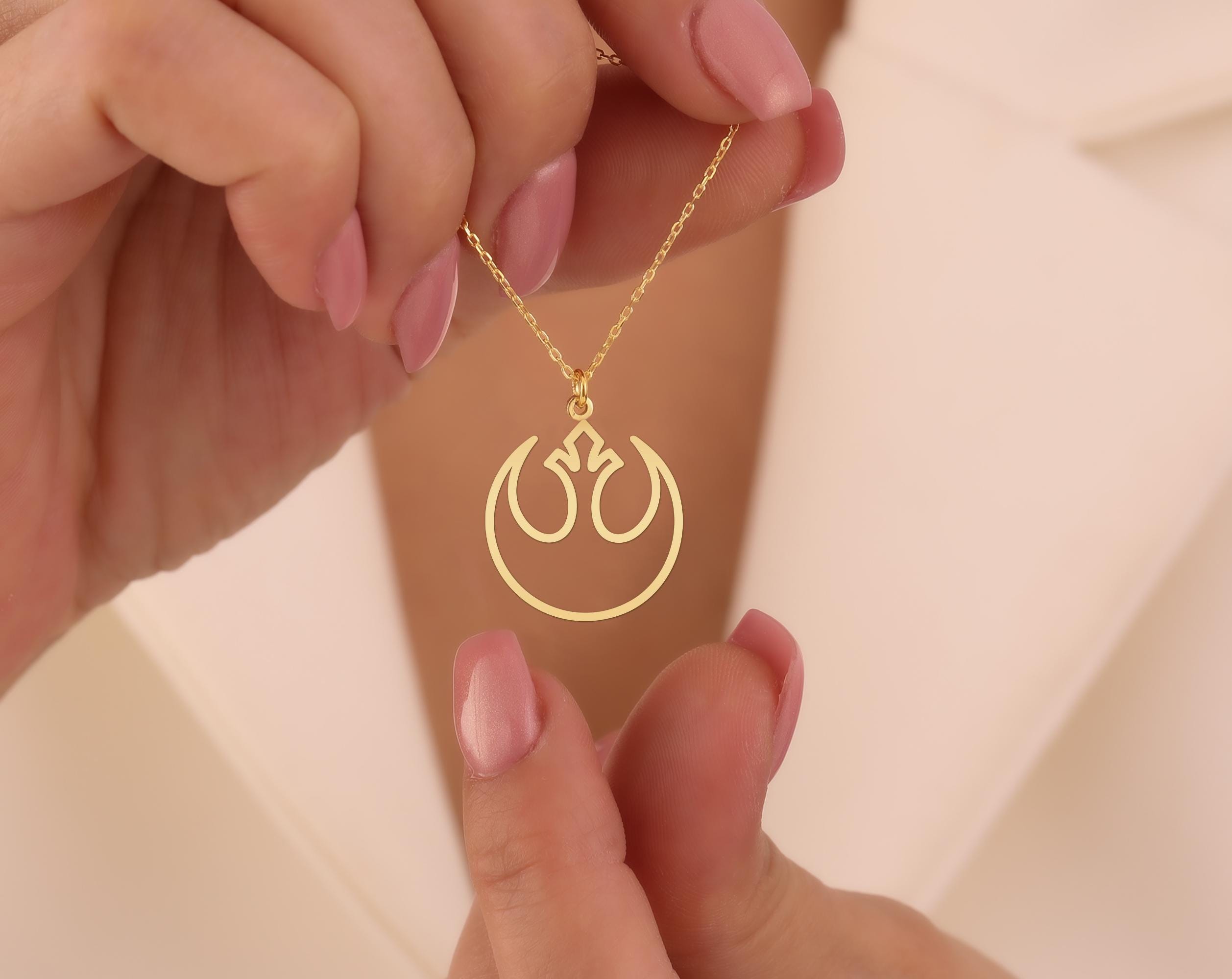 Rebel Alliance Outline Necklace - Gold Plated Silver Sci-Fi Pendant - Iconic Galactic Symbol Jewelry for Fans & Enthusiasts