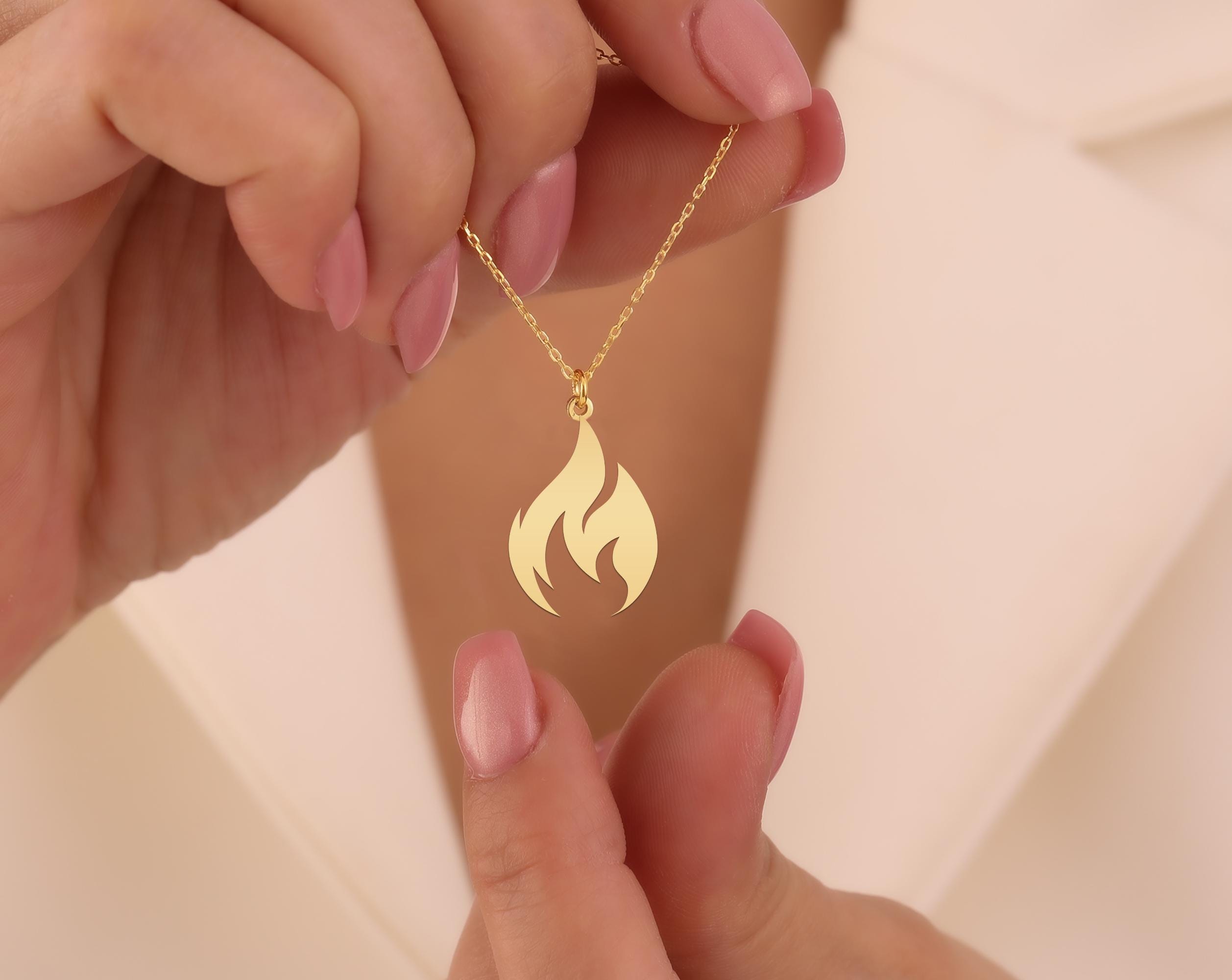 Flame Pendant Necklace | Minimalist Fire Design in Gold Plated Jewelry | Bold Statement Accessory for Men and Women