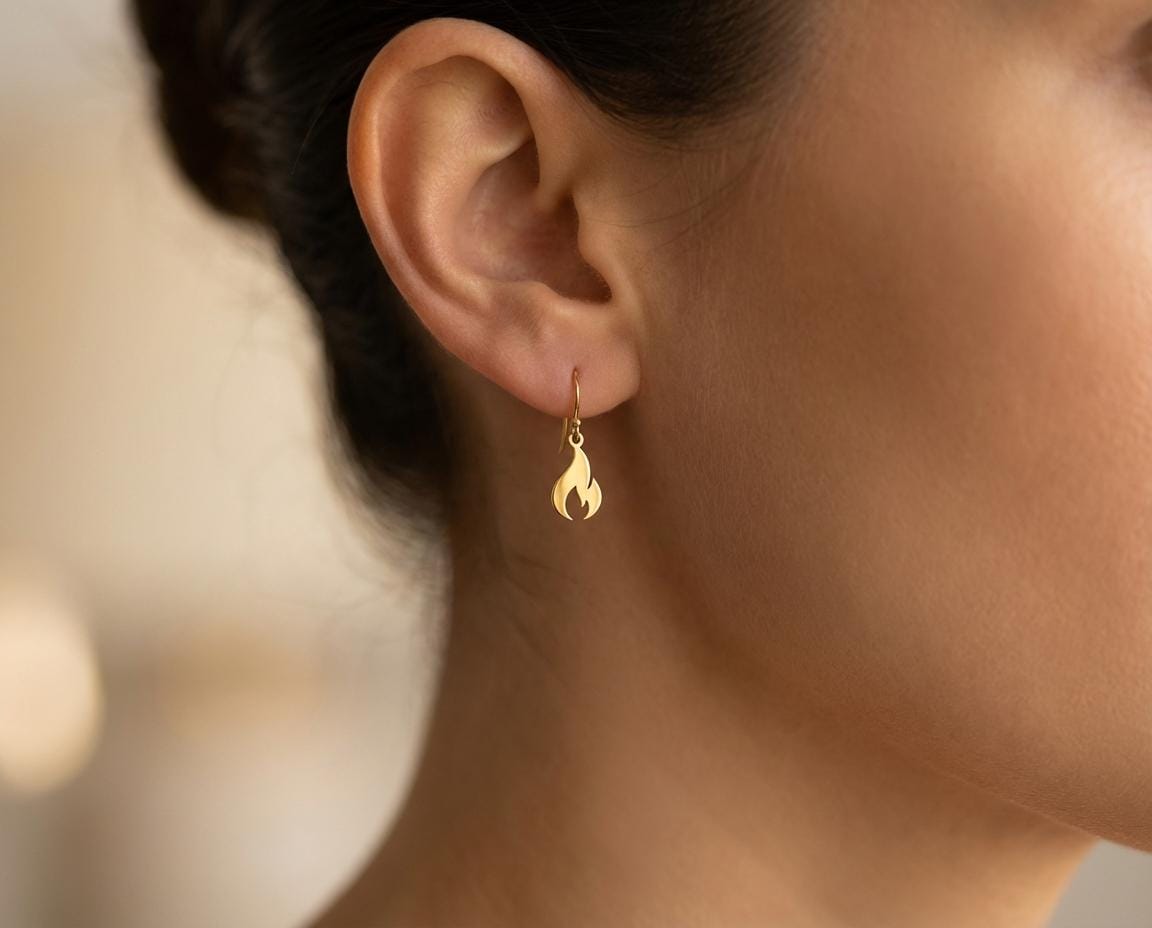 Flame Earring: Gold Plated Dangle Pendant