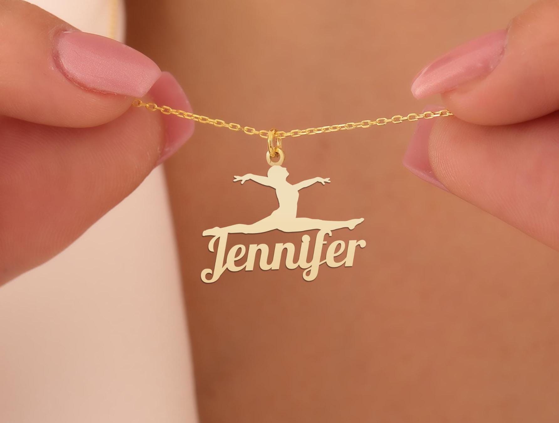 Personalized Ballerina and Gymnastics Necklace with Name in Sterling Silver