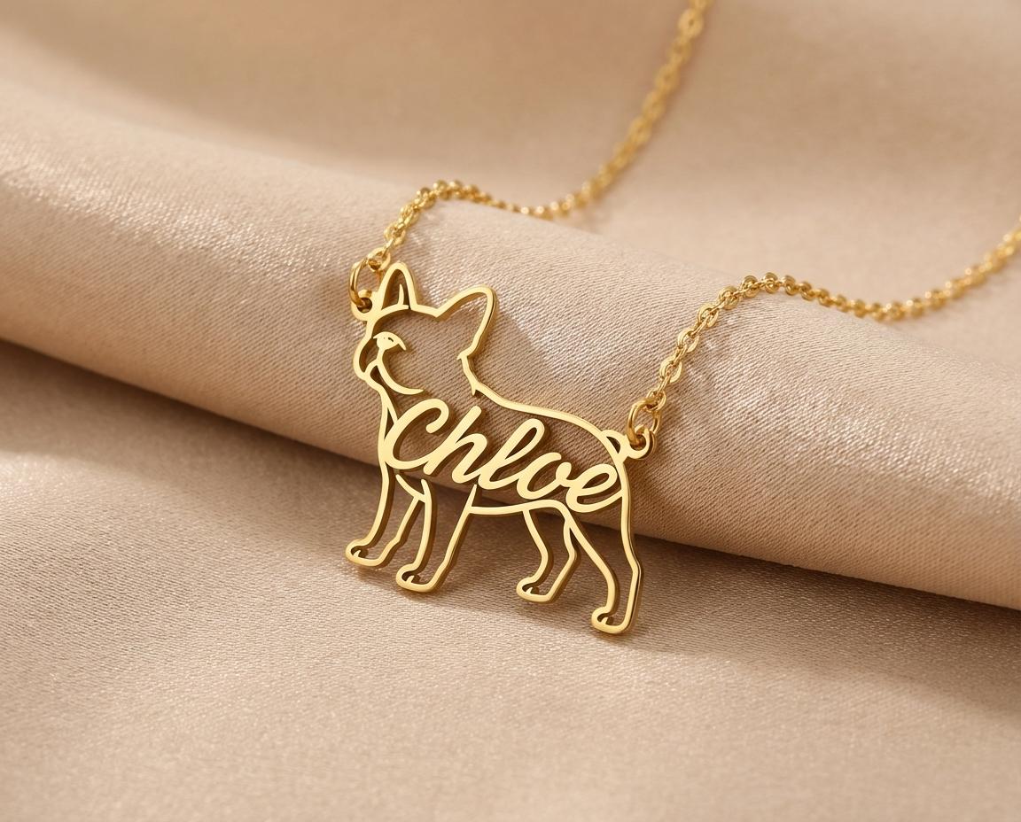 French Bulldog Necklace: Sterling Silver Custom Name Pendant