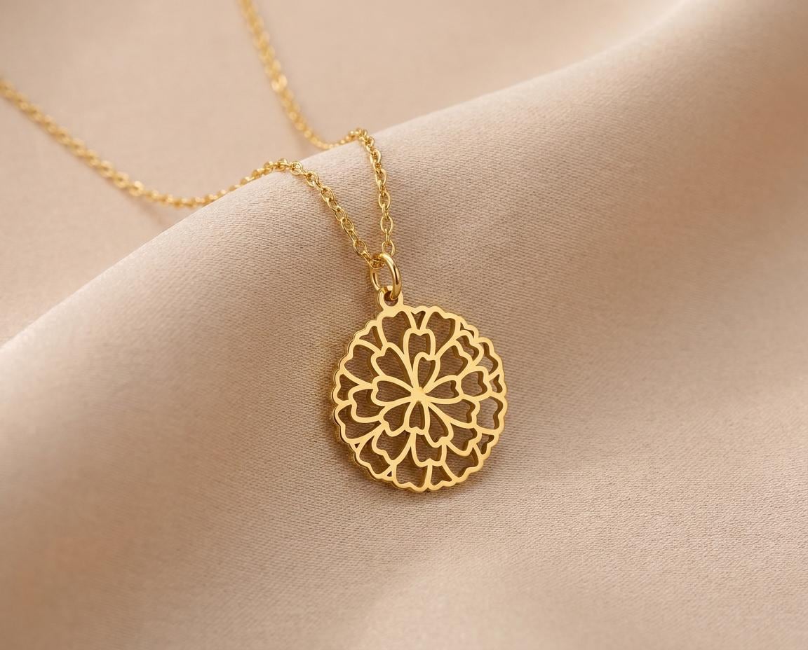 Marigold Pendant: Sterling Silver Floral Charm
