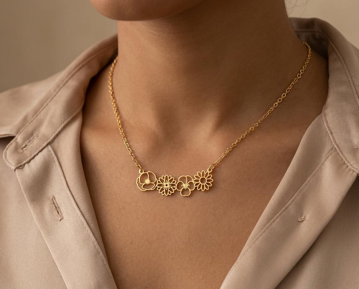Dainty Flower Necklace: Sterling Silver Birth Flower Jewelry