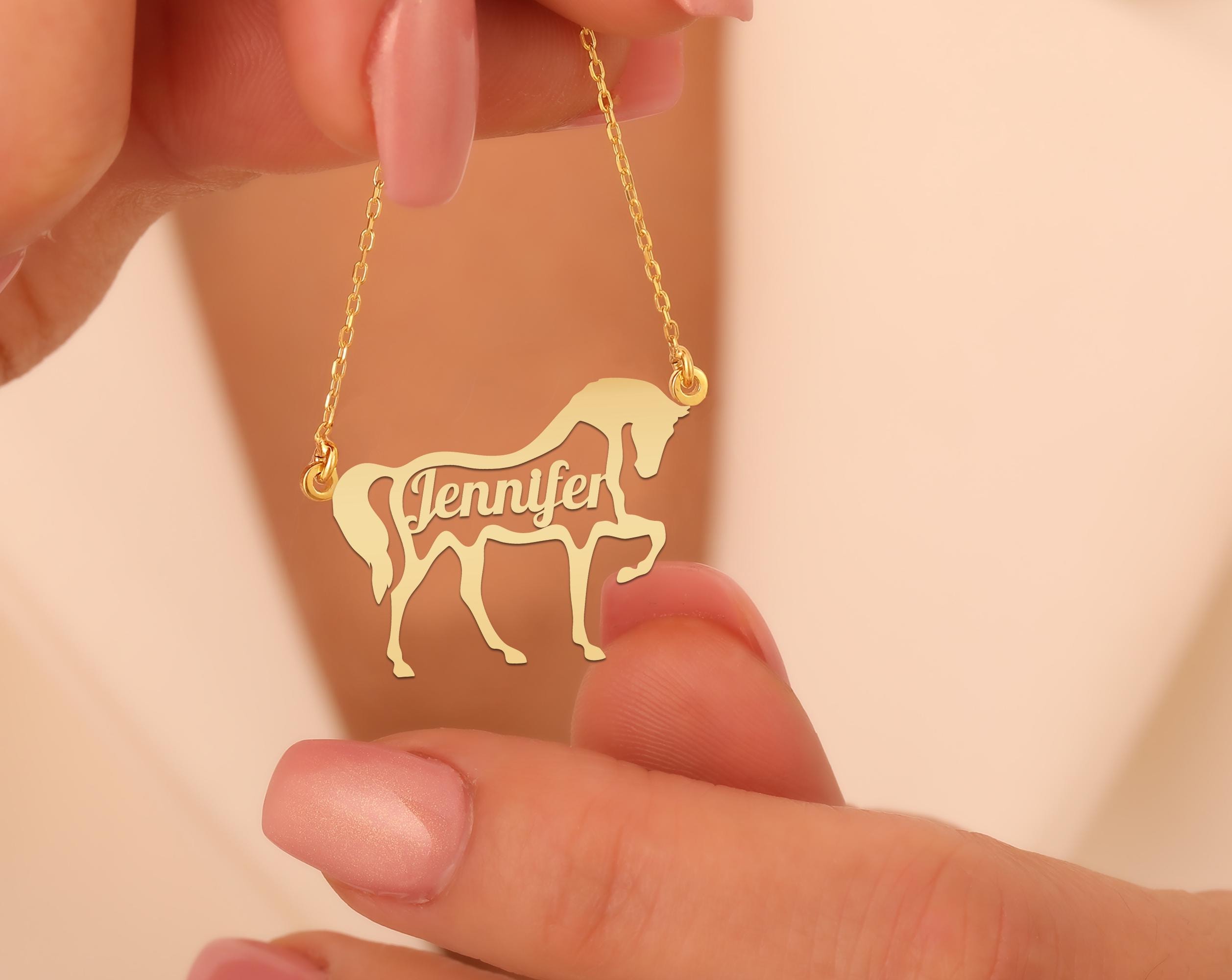 Custom Horse Necklace | Personalized Horse Pendant with Name | Gold Plated Jewelry for Animal Lovers | Unique Gift for Her