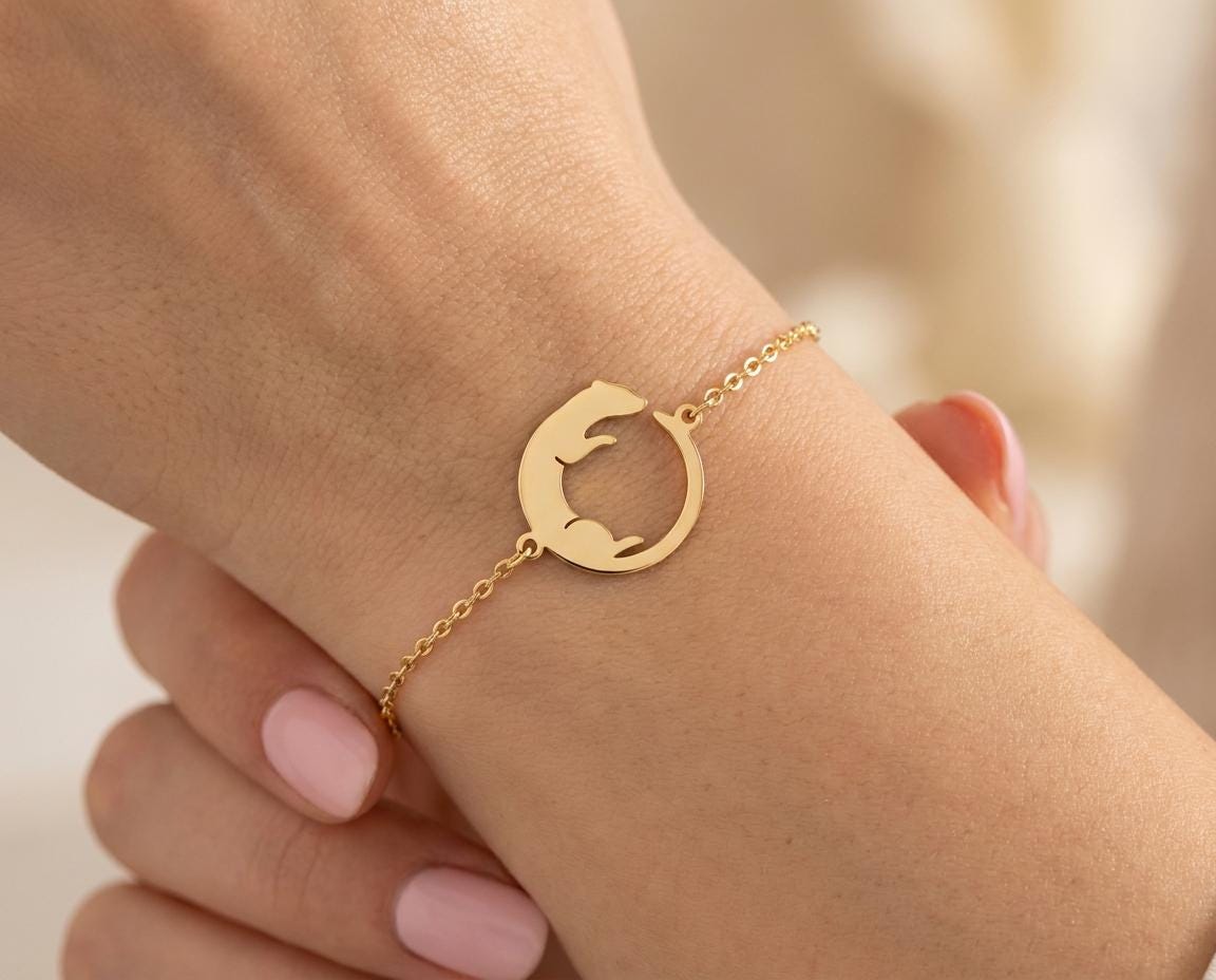 Ferret Bracelet: Handmade Sterling Silver Charm in Gold, Rose Gold or Silver