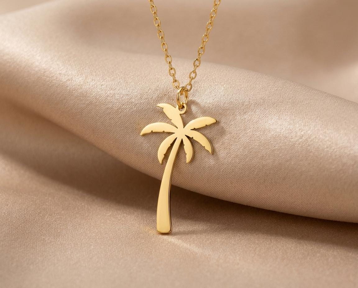 Palm Tree Pendant Necklace: Handmade 925 Sterling Silver Tropical Jewelry