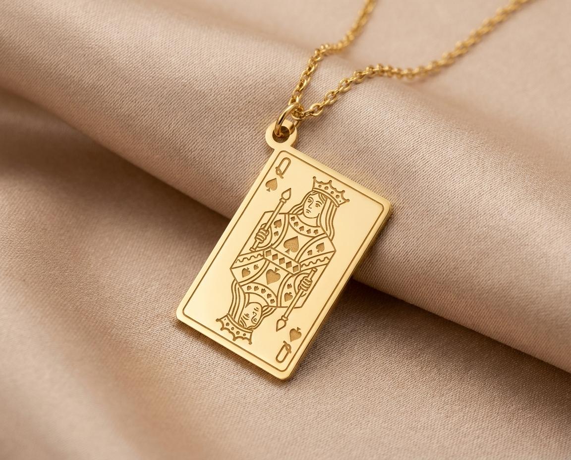Queen Of Spades Pendant: Sterling Silver Card Design