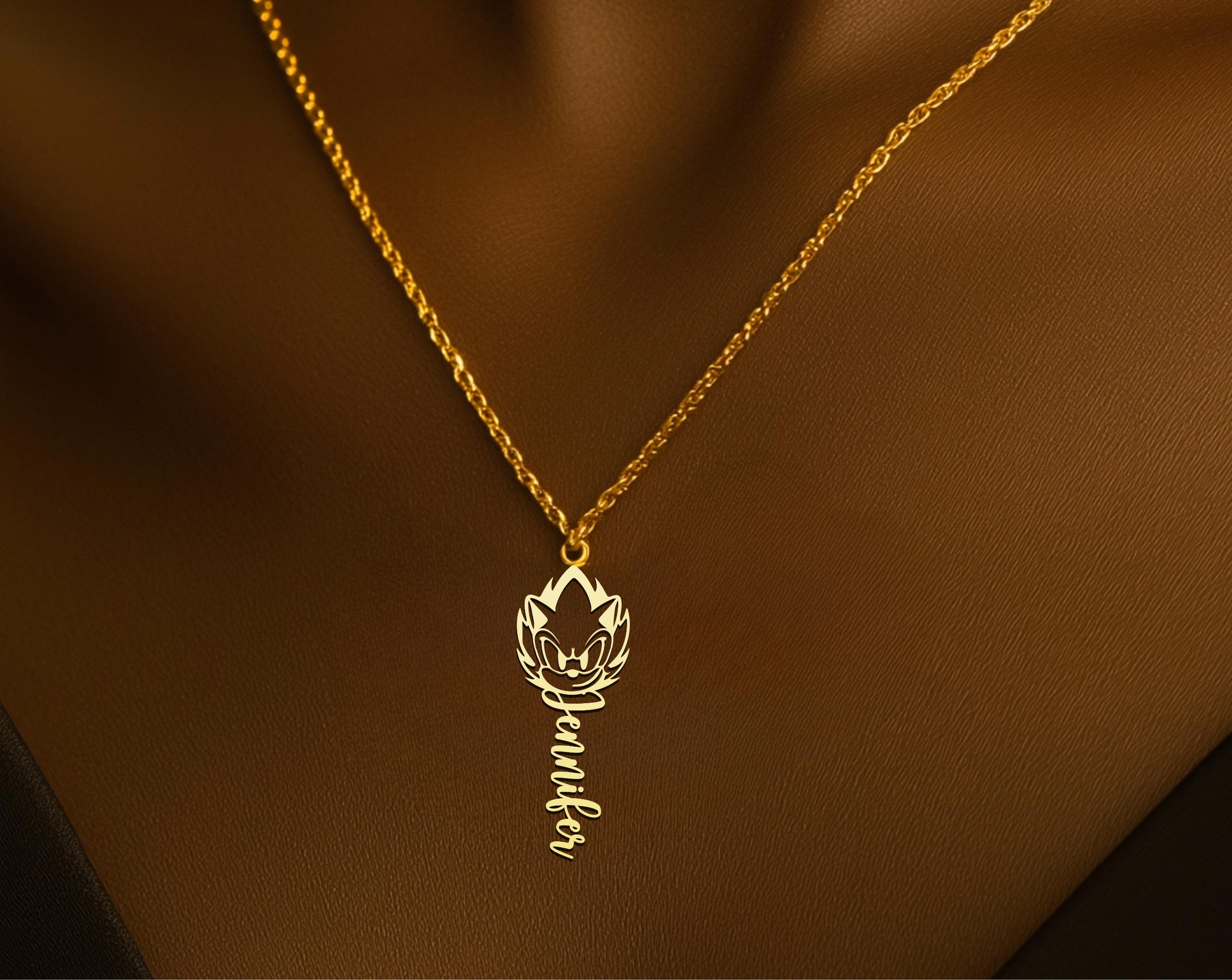 Custom Sonic Name Necklace in Gold Plated | Personalized Sonic Pendant | Perfect Gift for Sonic Enthusiast