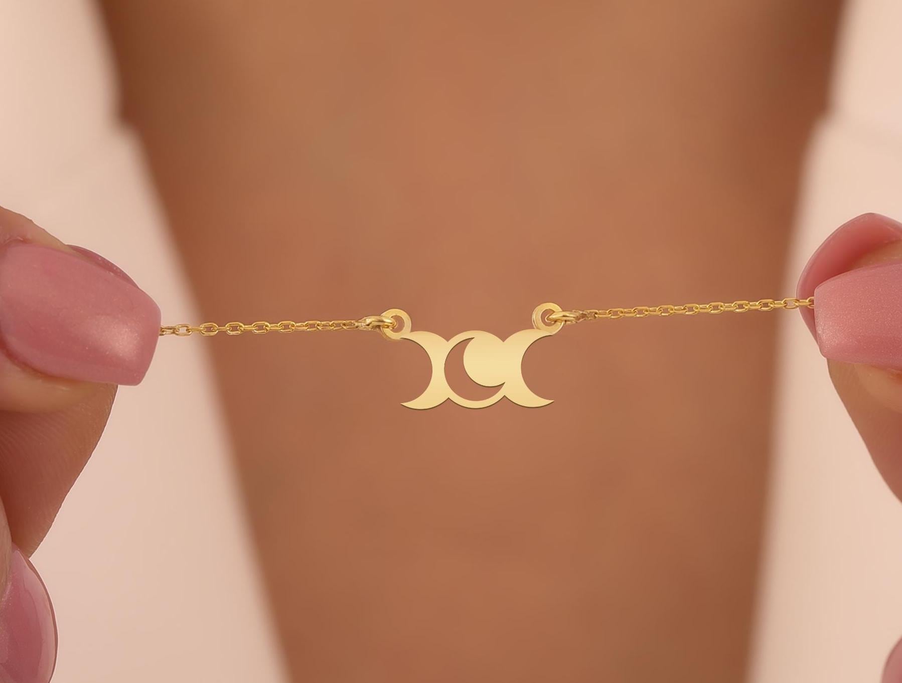 Moon Necklace - Triple Moon Goddess Necklace - Gold Minimalist Lunar Jewelry for Wiccan and Pagan Spirit - Celestial Gift for Moon Lovers