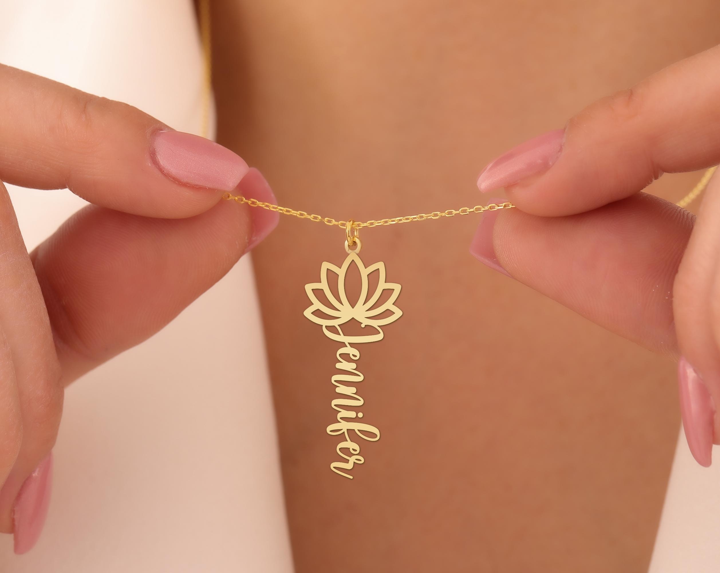 Lotus Name Necklace | Custom Floral Pendant | Gold Plated Personalized Jewelry for Women | Elegant Spiritual Gift