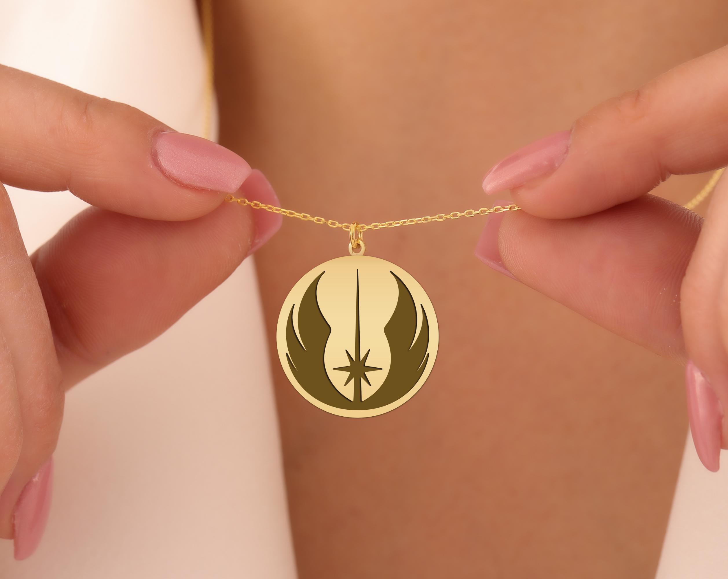 Jedi Symbol Necklace | Galactic-Inspired Pendant | Gold Plated Sci-Fi Jewelry | Unique Gift for Fans & Collectors