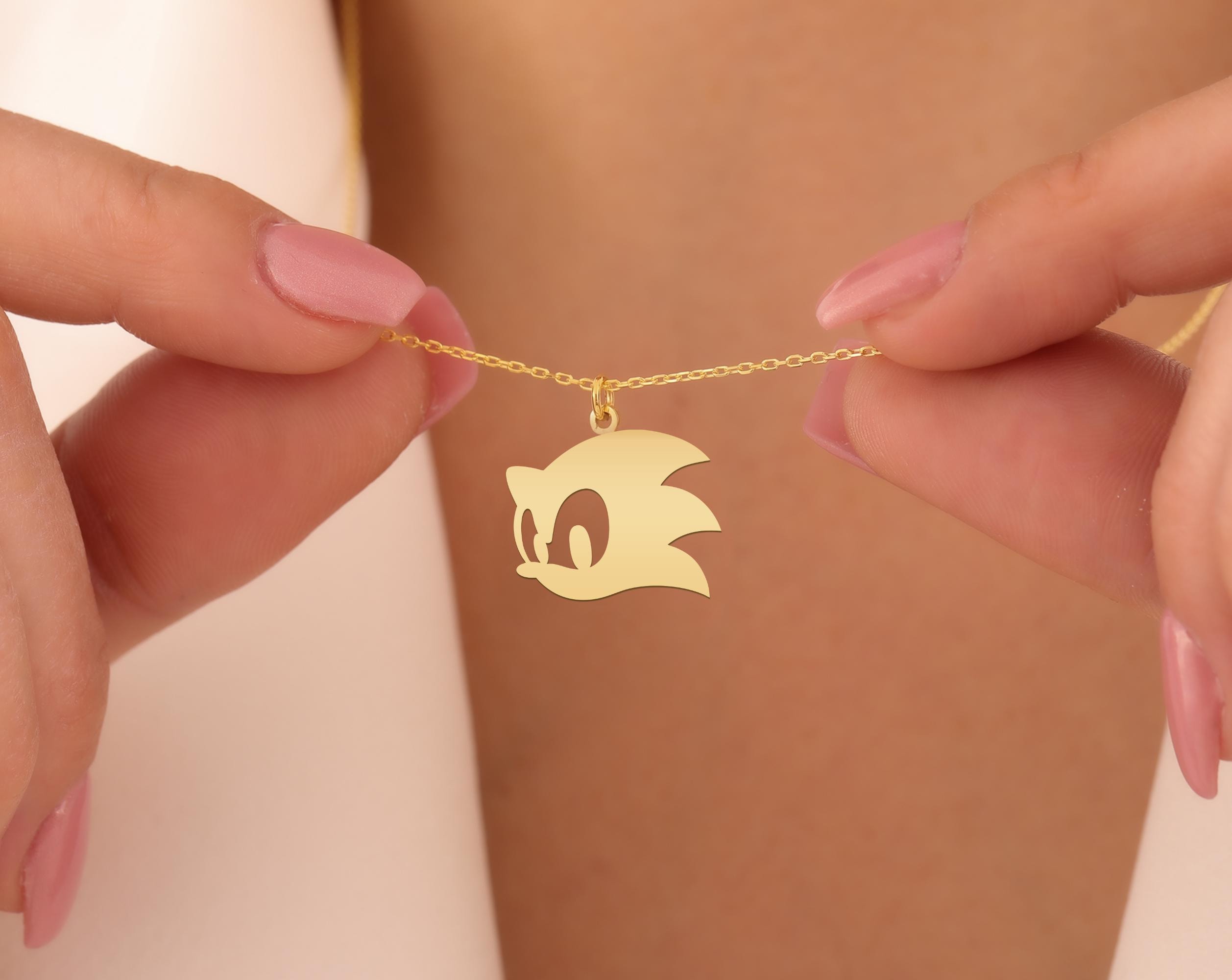 Sonic Head Pendant Necklace | Gold-Plated Gaming Icon Charm | Unique Jewelry for Sonic Fans | Stylish Sonic the Hedgehog Necklace