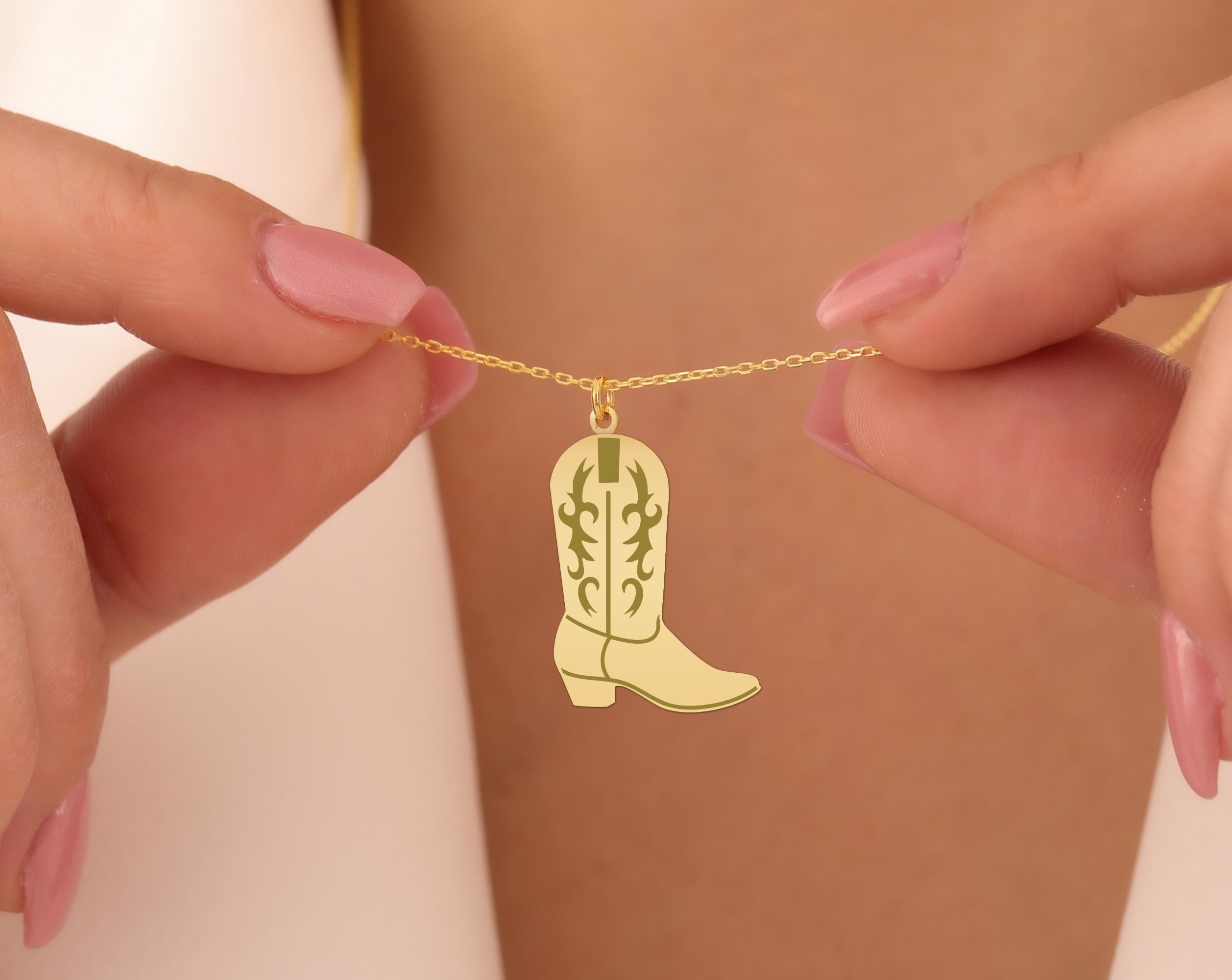 Boot Necklace - Western Cowgirl Boot Pendant Necklace - Stylish Gold-Plated Silver Jewelry Gift for Country Enthusiasts