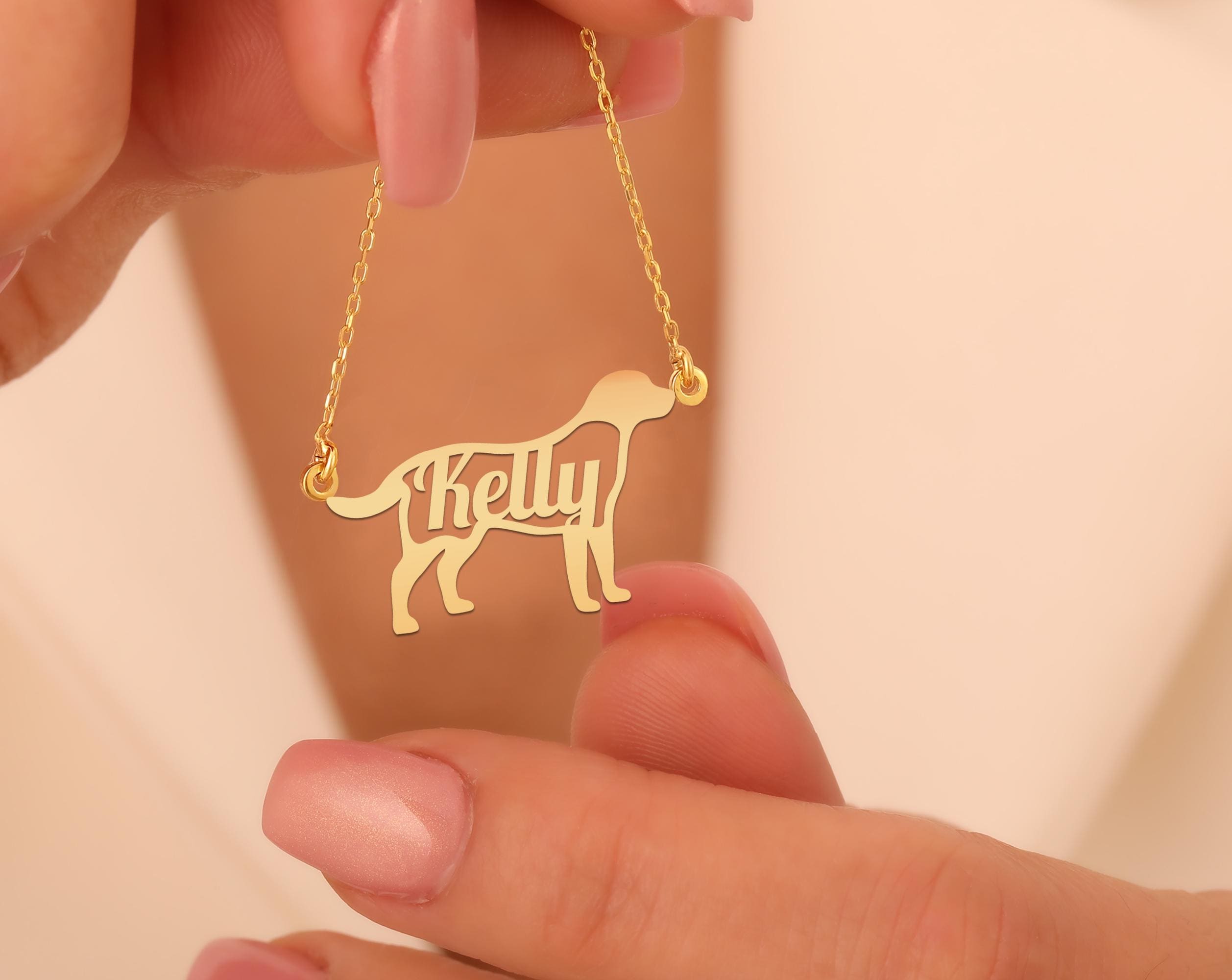 Custom Labrador Retriever Name Necklace in Gold Plated Silver | Personalized Dog Silhouette Jewelry | Custom Gift for Pet Lovers