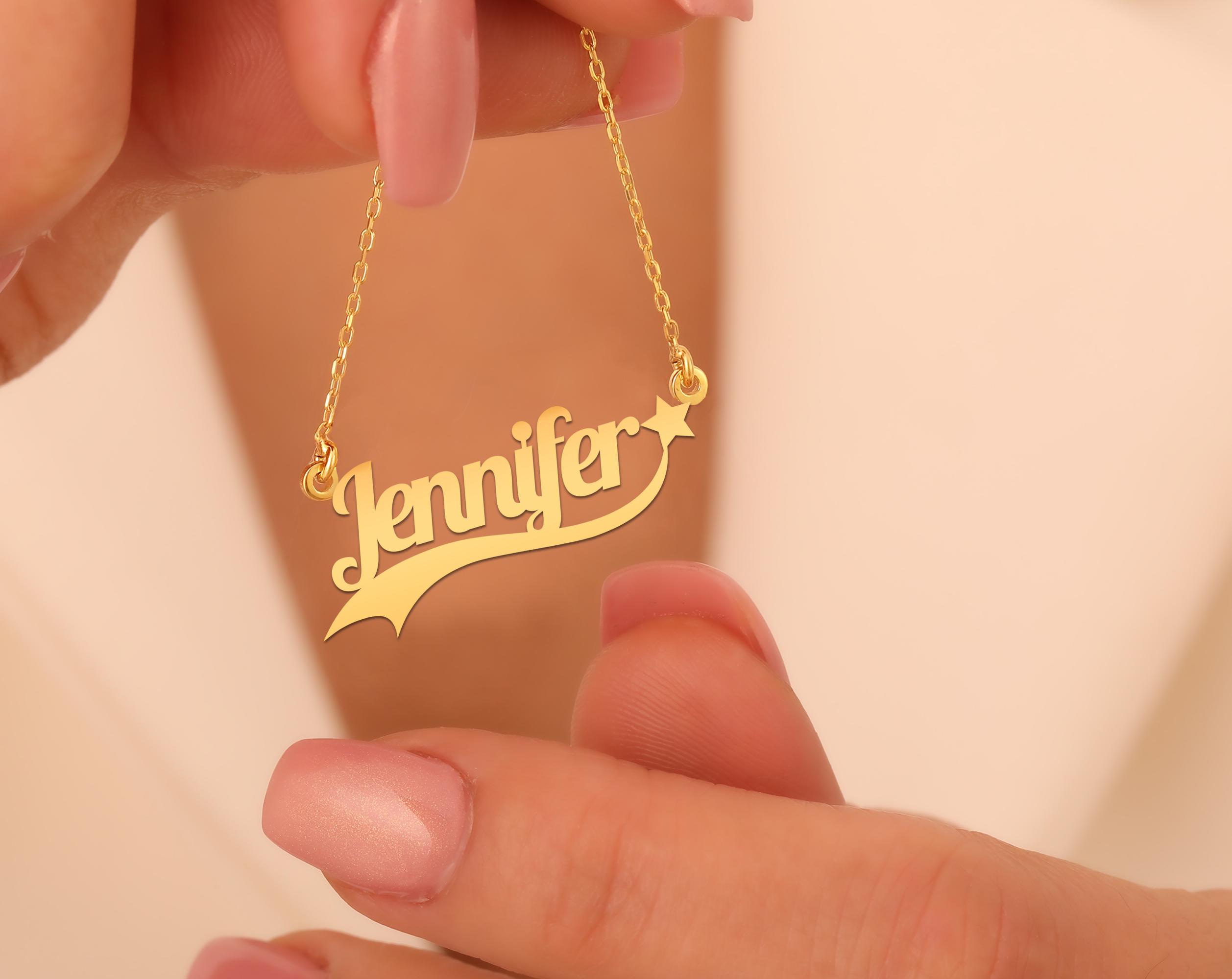Custom Star Name Necklace in Gold Plated Silver | Personalized Jewelry for Women | Elegant Gift for Any Occasion