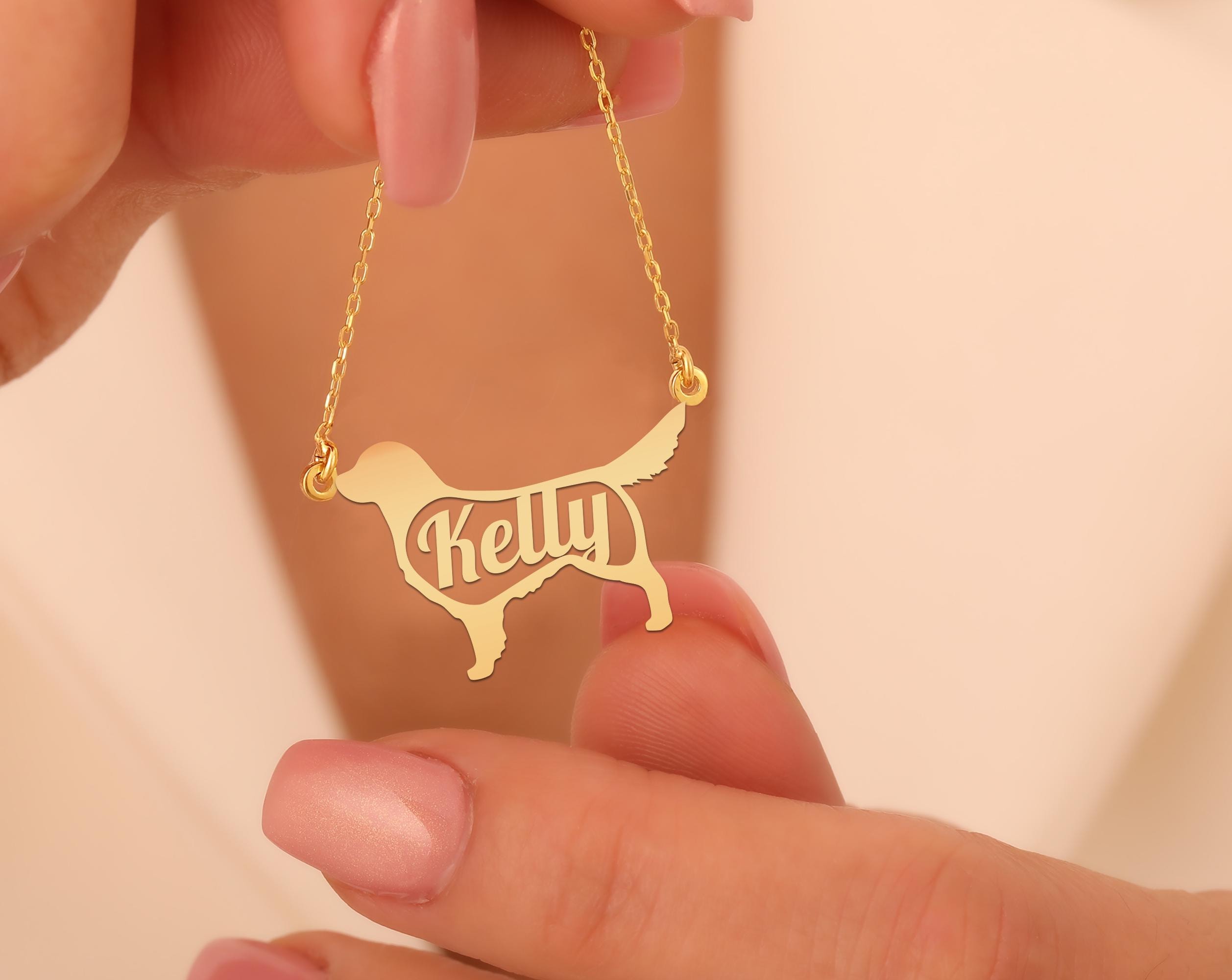 Custom Golden Retriever Name Necklace | Personalized Dog Pendant in Gold Plated Silver | Dog Lover Jewelry Gift