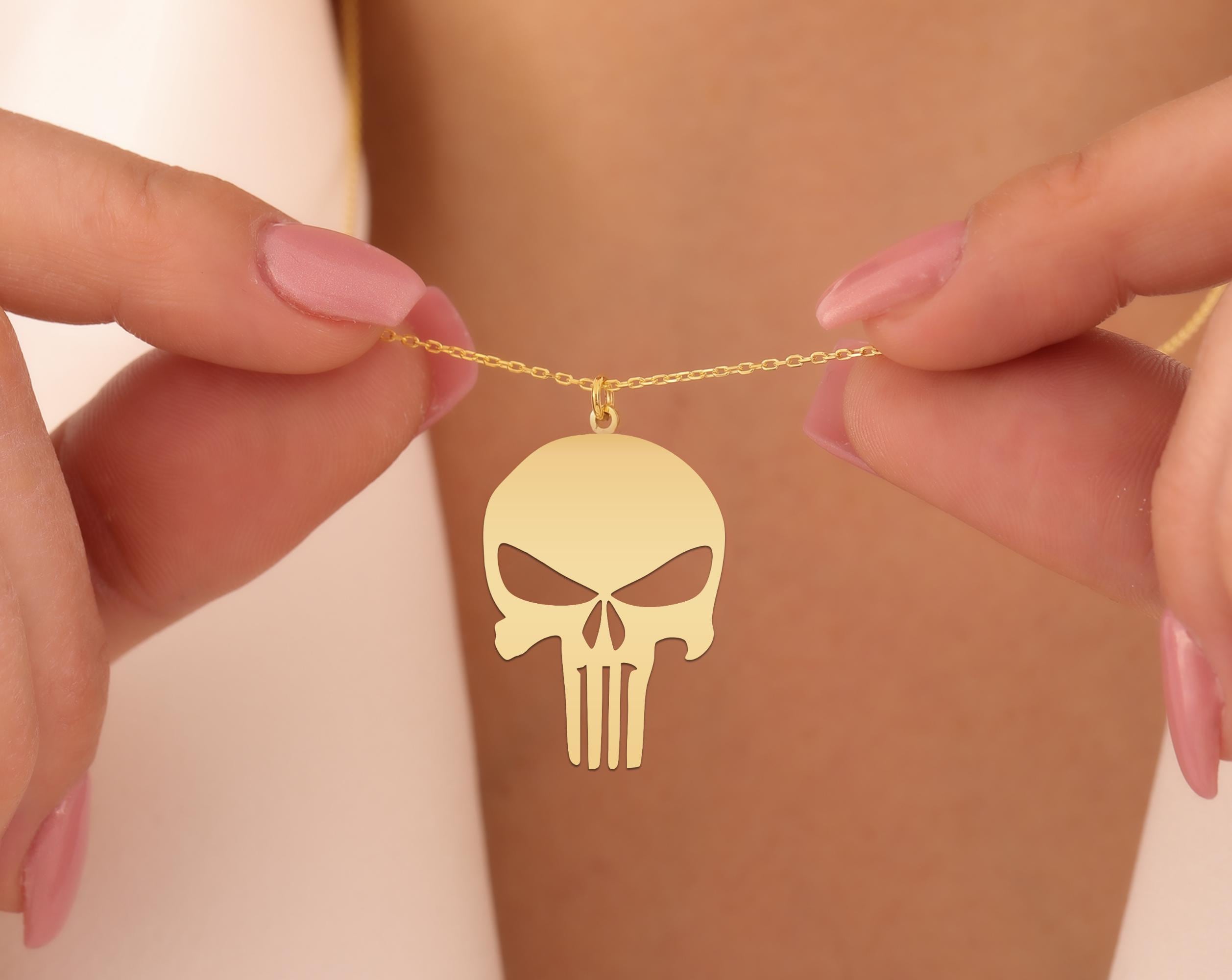 Punisher Necklace | Gold Plated Punisher Skull Pendant | Sterling Silver Necklace for Superhero Fans | Bold Skull Jewelry Gift Idea