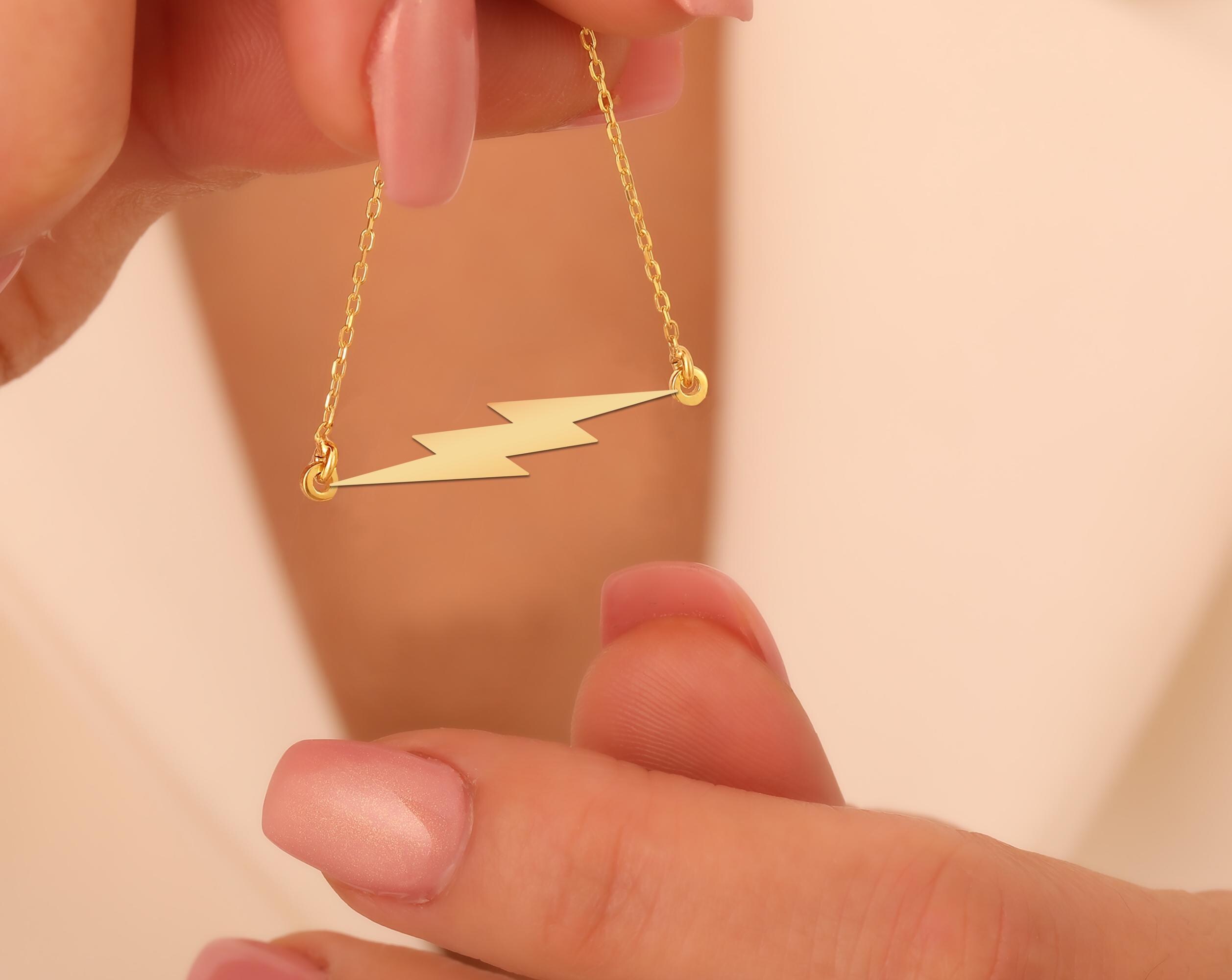 Lightning Bolt Necklace | Gold Plated Minimalist Pendant | Bold Jewelry for Men and Women | Modern Statement Gift
