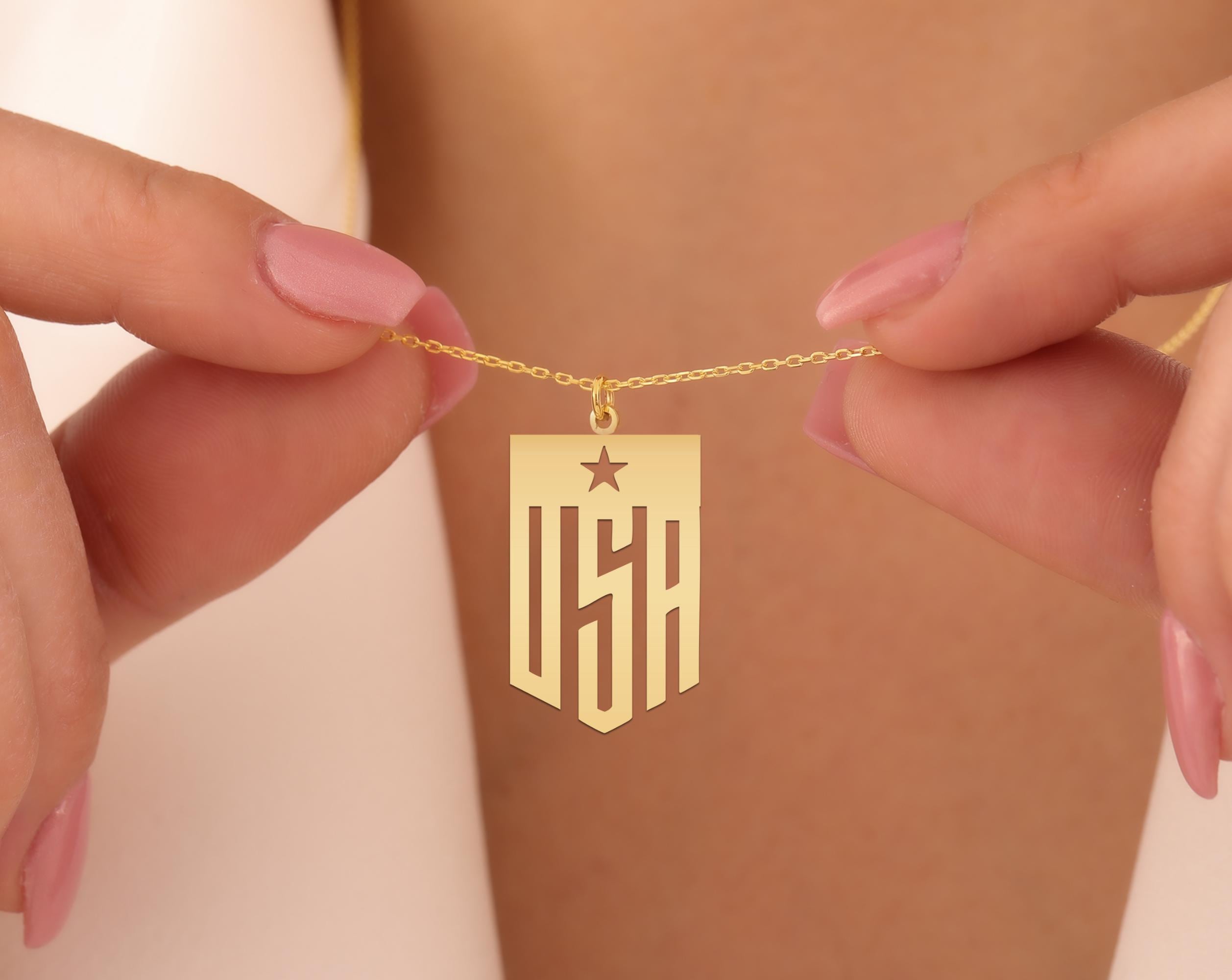 USA Necklace | Gold Plated USA Pendant Necklace - Minimalist Silver Jewelry - Patriotic Star Design for Americans