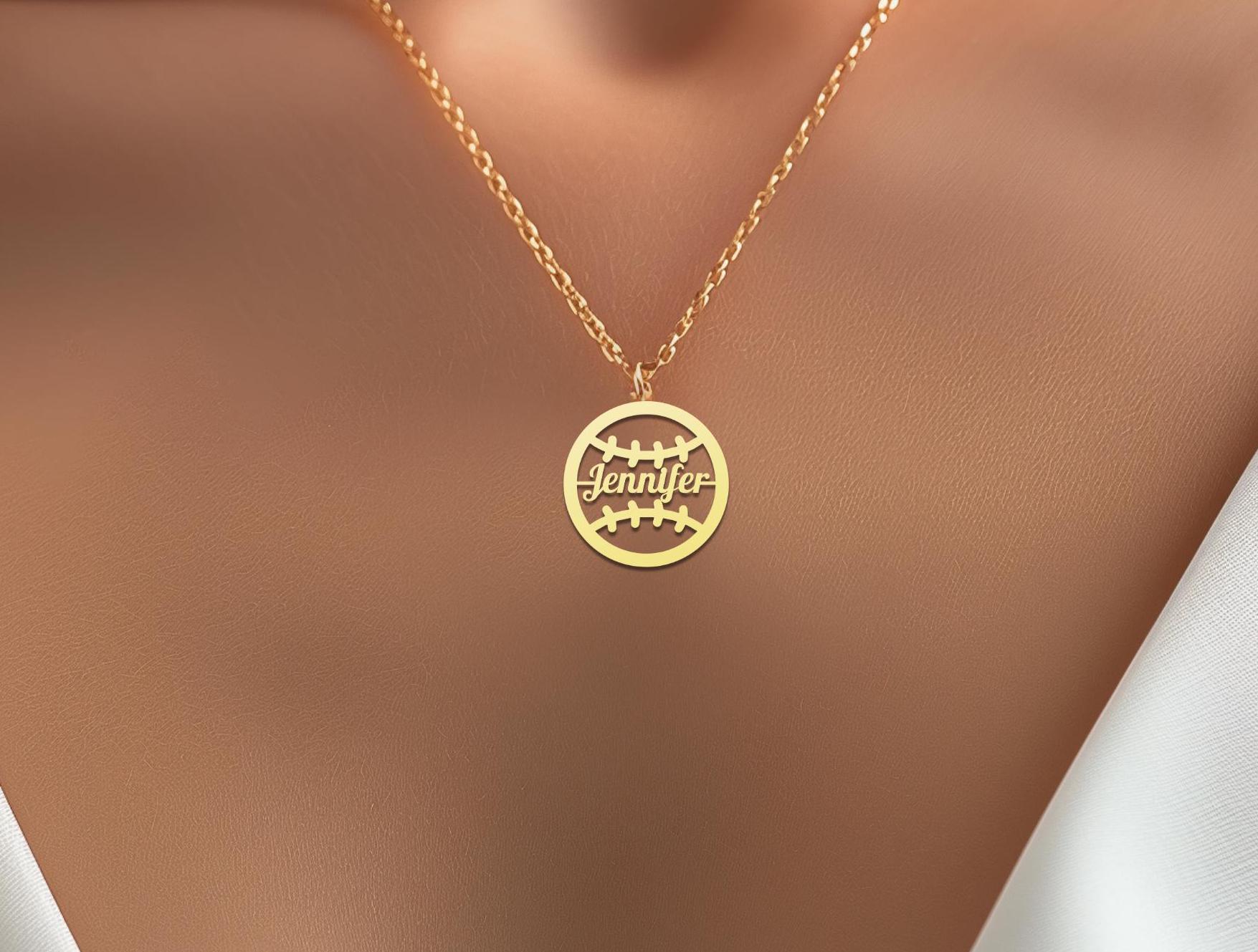 Softball Name Necklace - Personalized Gold Plated Sports Jewelry for Her