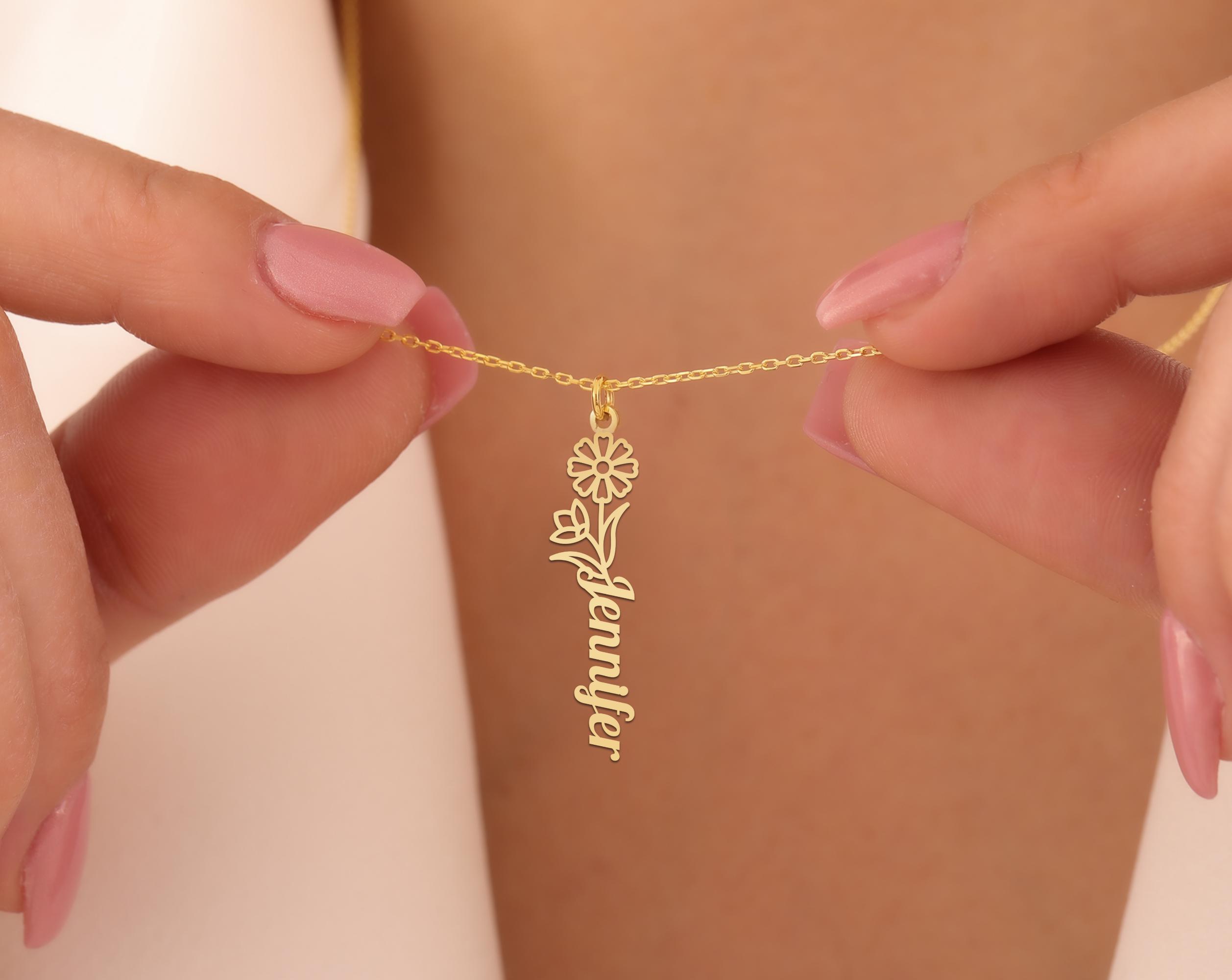 Floral Necklace - Custom Flower Name Necklace - Elegant Personalized Floral Pendant - Perfect Gift for Birthdays, Anniversaries