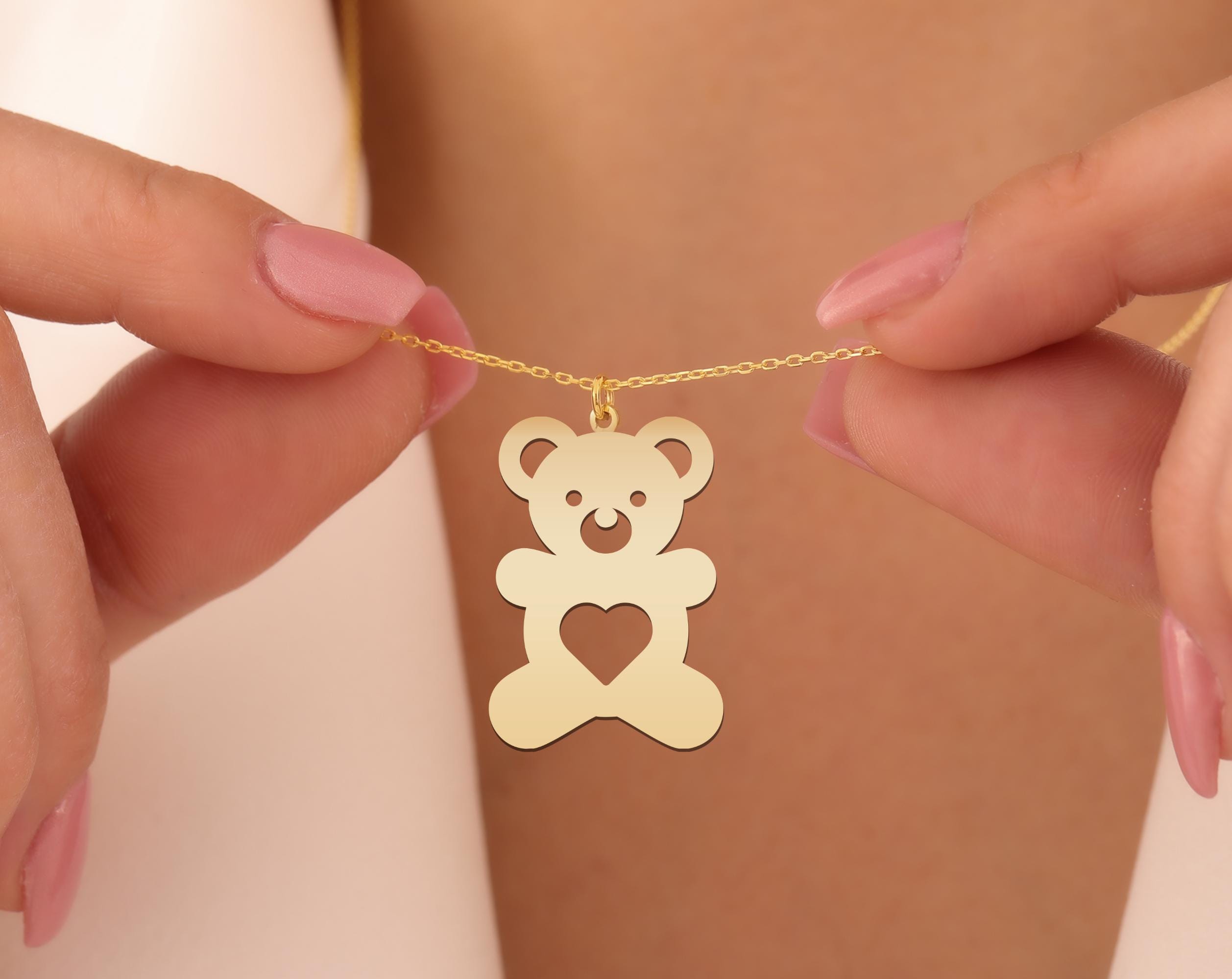Teddy Bear Heart Necklace in 925 Sterling Silver – Gold Plated